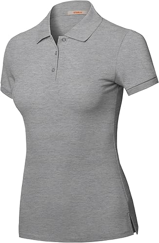 STARJJ Polo de piqué transpirable de manga corta para mujer, corte ajustado