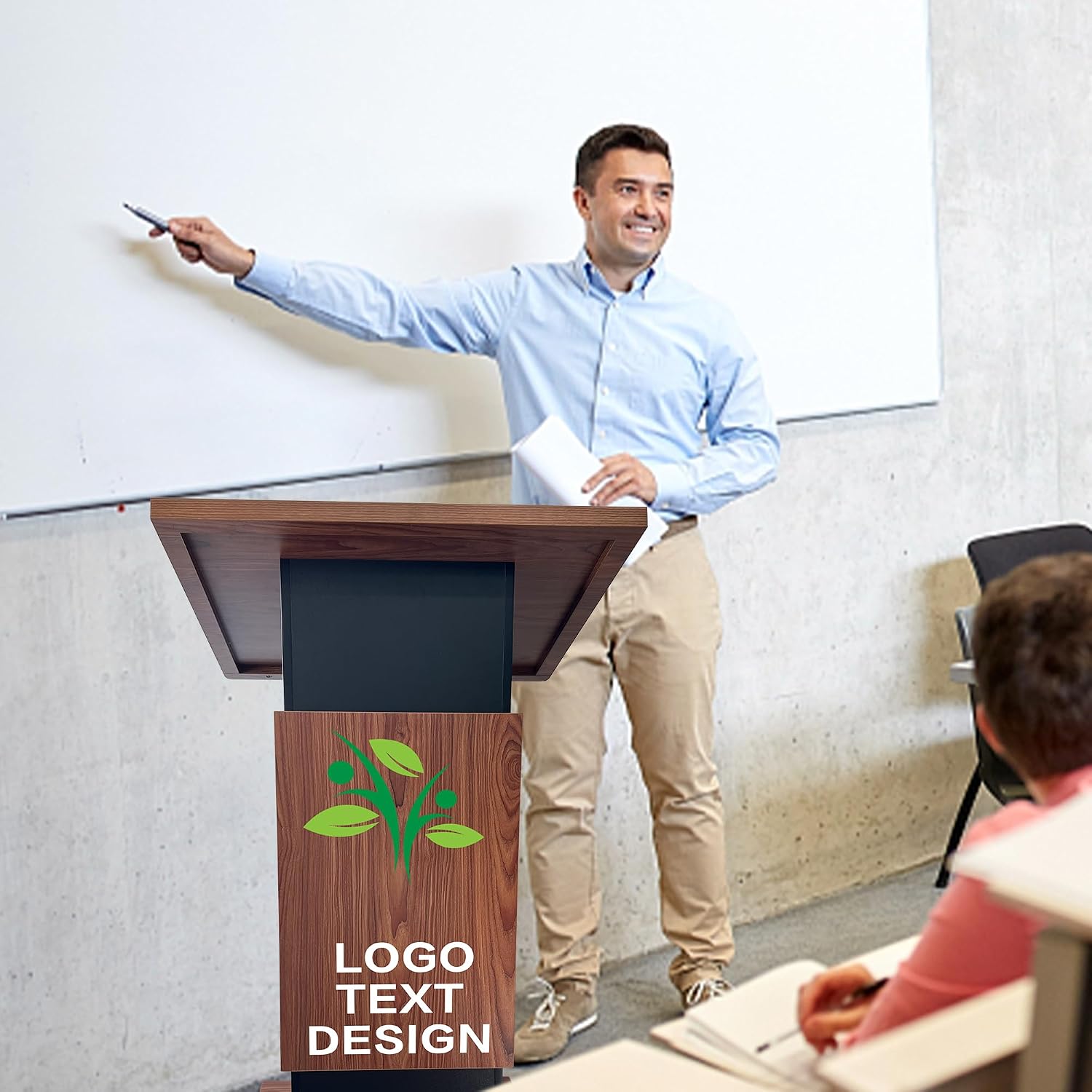 Customizable Wood Podium,Podium Stand with Wheels,15MM Particle Board,Pulpit with Storage,Mic Stand Space,Wooden Lectern for Restaurants,Churches,Seminars and Schools (Customized A)