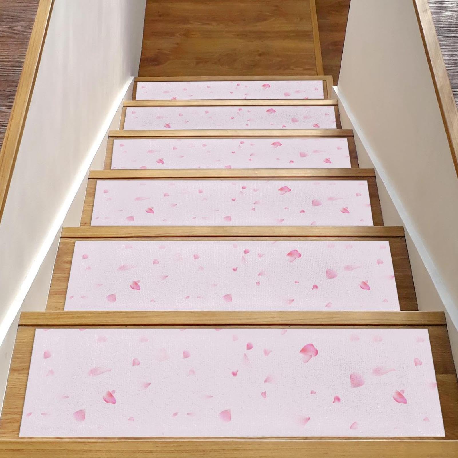 Alfombras para escaleras de madera de 76x20 cm con 15 piezas y estampado de flores