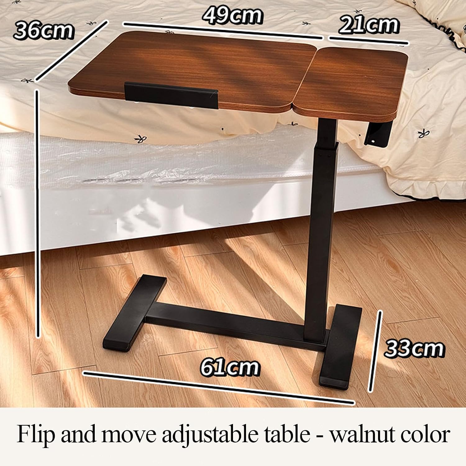 ELQ Solid Wood Overbed Bedside Table with Wheels, Adjustable Tilt Hospital Bed Table with Hidden Casters, Pneumatic Lifting, for Bedroom, Hospital, Couch, Office