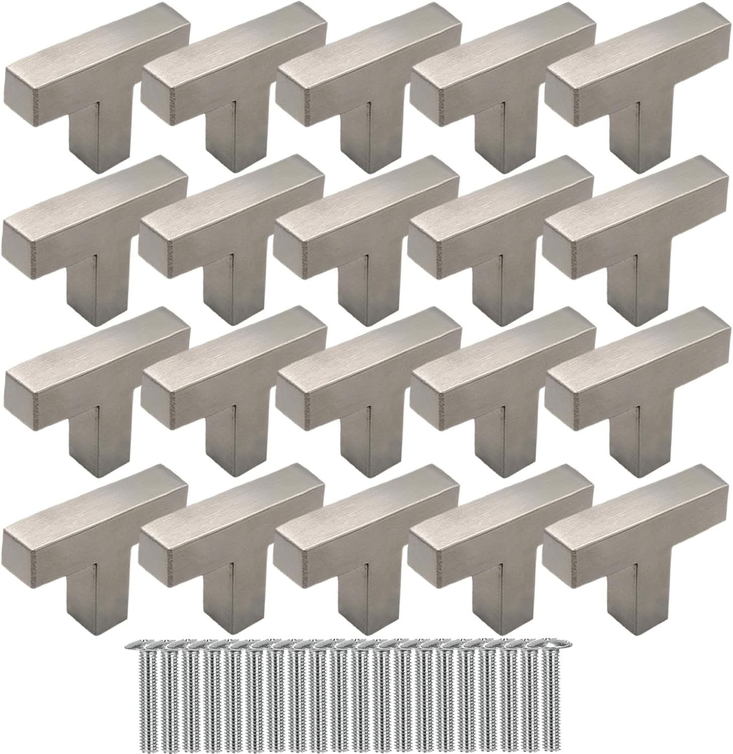 20 Pieces T Furniture Knobs Silver Stainless Steel Square Drawer Knobs Kitchen Knobs Cabinet Knobs Furniture Handles Single Hole with Screws for Cabinet Drawer Furniture 50mm