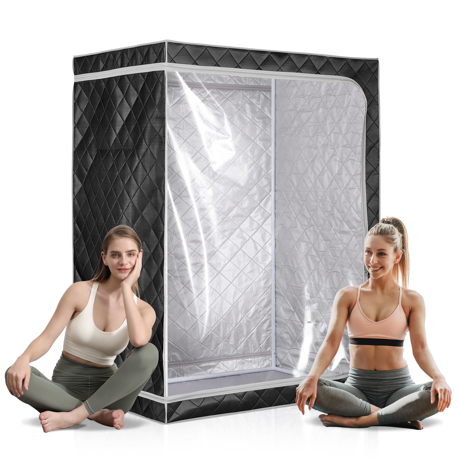 ZONEMEL Full Size Sauna Tent, Portable 1 or 2 Person Full Body Home Spa for Relaxation, Detox, Steamer not Included (L47.24 x W31.5 x H63,Clear Door-Black)