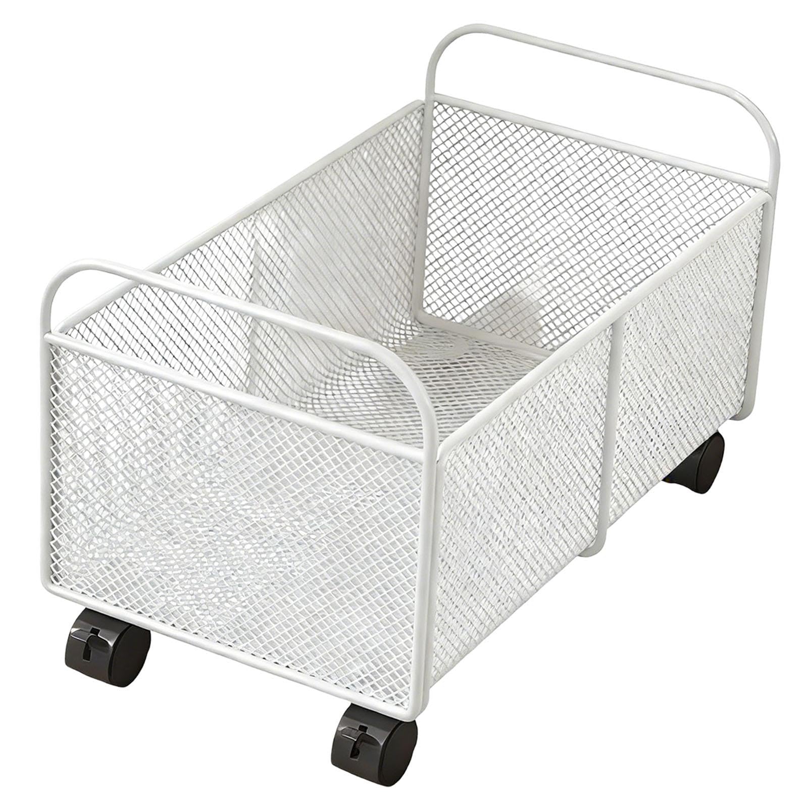 MERIGLARE Rollbarer Bücher Und Aktenwagen, Robuster Eisenwagen in Premiumqualität mit Rollen, Praktischer Aufbewahrungswagen für Den Schreibtisch, Ideal für Al, Weiß, Klein
