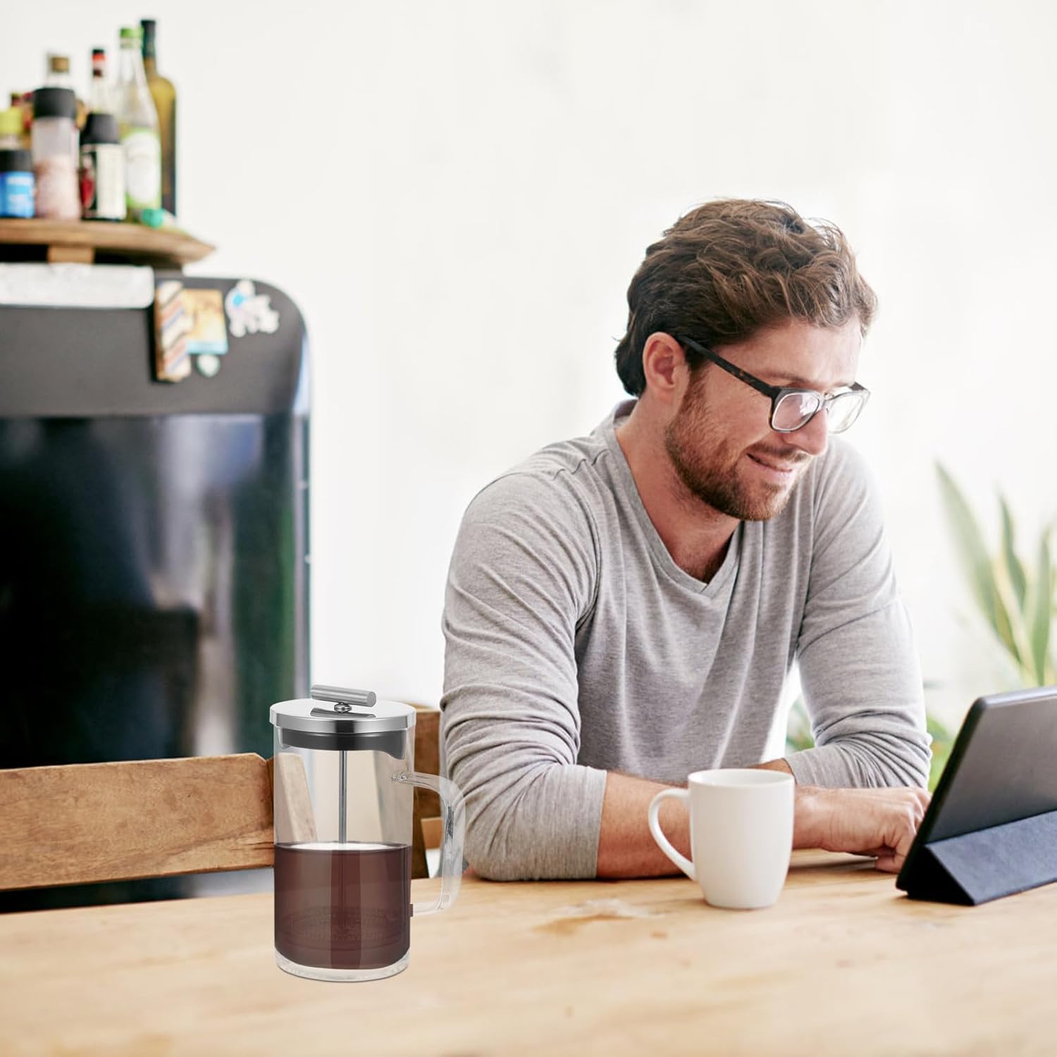 Manual Coffee Press 21oz (600ml) Thick Bottom Borosilicate Glass Coffeepot with Scale Household Manual Coffee Press Pot for Home Brewing