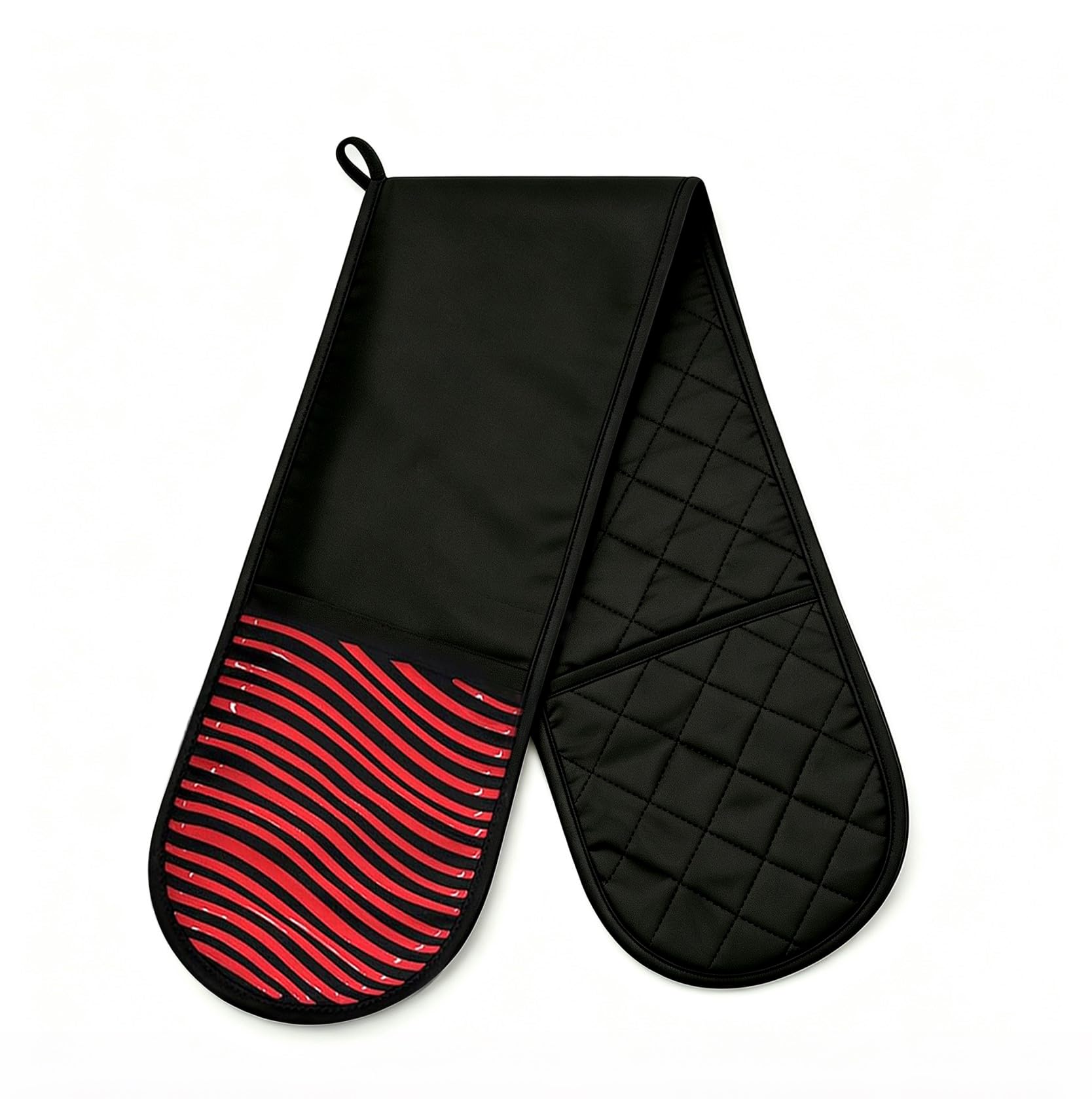 Double Oven Gloves, 250°C Heat Resistant Silicone Grip Oven Mitts, Red