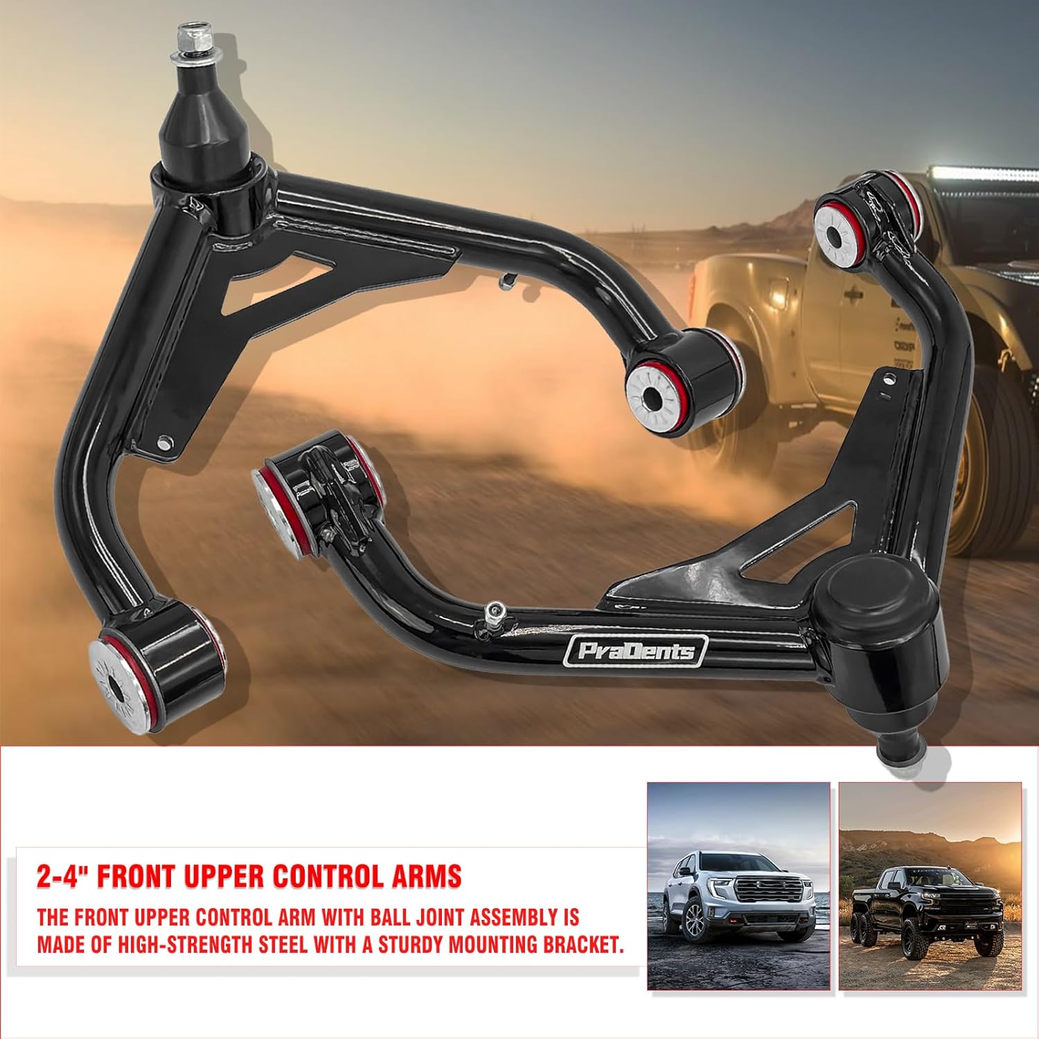 2-4" Lift Front Upper Control Arms for 2001-2010 Chevy Silverado/GMC Sierra 2500HD/3500HD 4WD, 2001-2006 Silverado/Sierra 1500HD, 2001-2004 Silverado/Sierra 2500, Heavy-Duty Tubular Control Arms