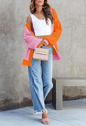 Miniatura 7 de Pink Queen 2025 - Cárdigans largos de otoño para mujer con manga murciélago, parte delantera abierta, punto acanalado, suéter de gran