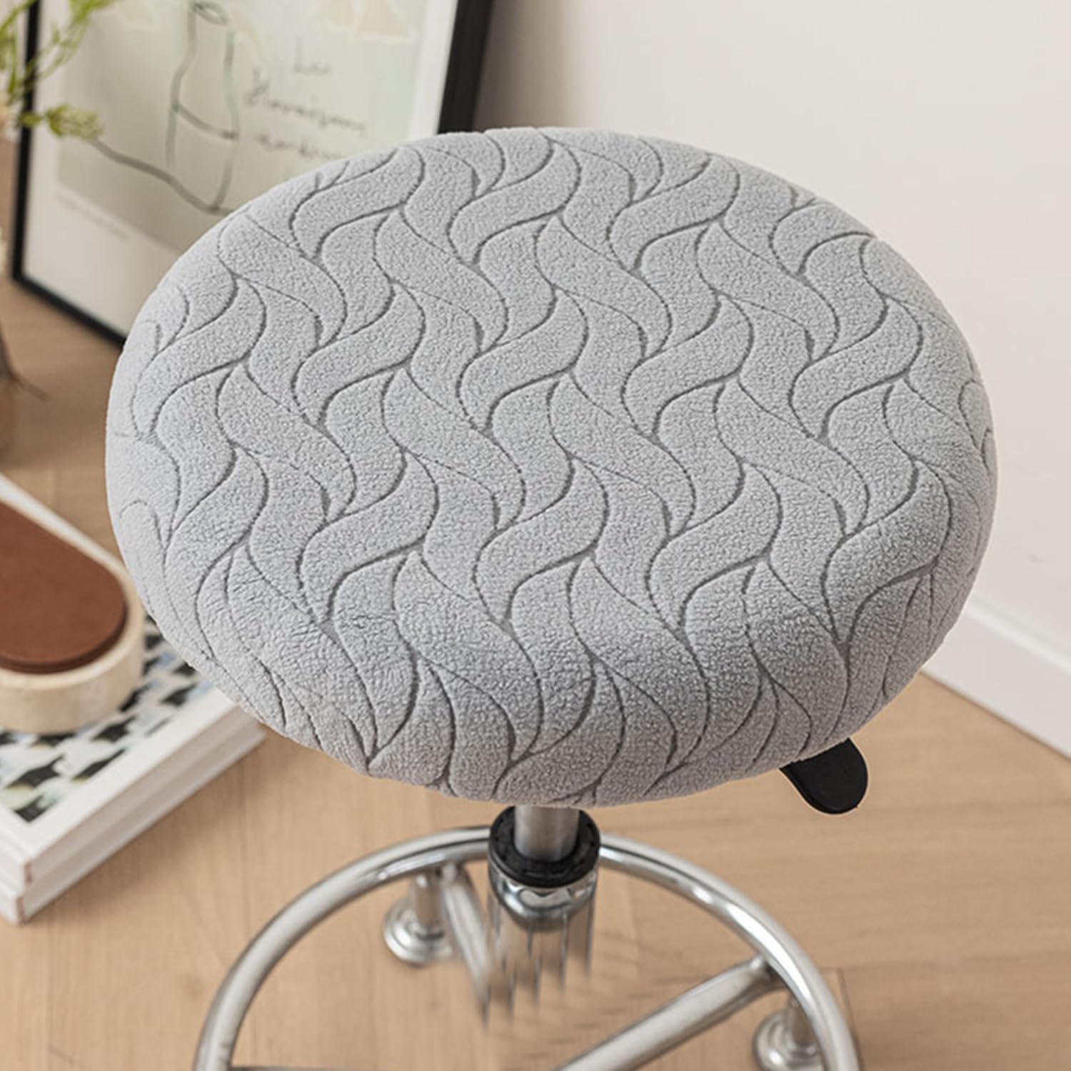 Grey,2pcs, Round Stool Cover with Elastic Band 1/2Pcs Bar Stool Cover Stretch Bar Stool Slipcovers Round Bar Stool Seat Cover for Kitchen Dining Room Indoor Machine Washable