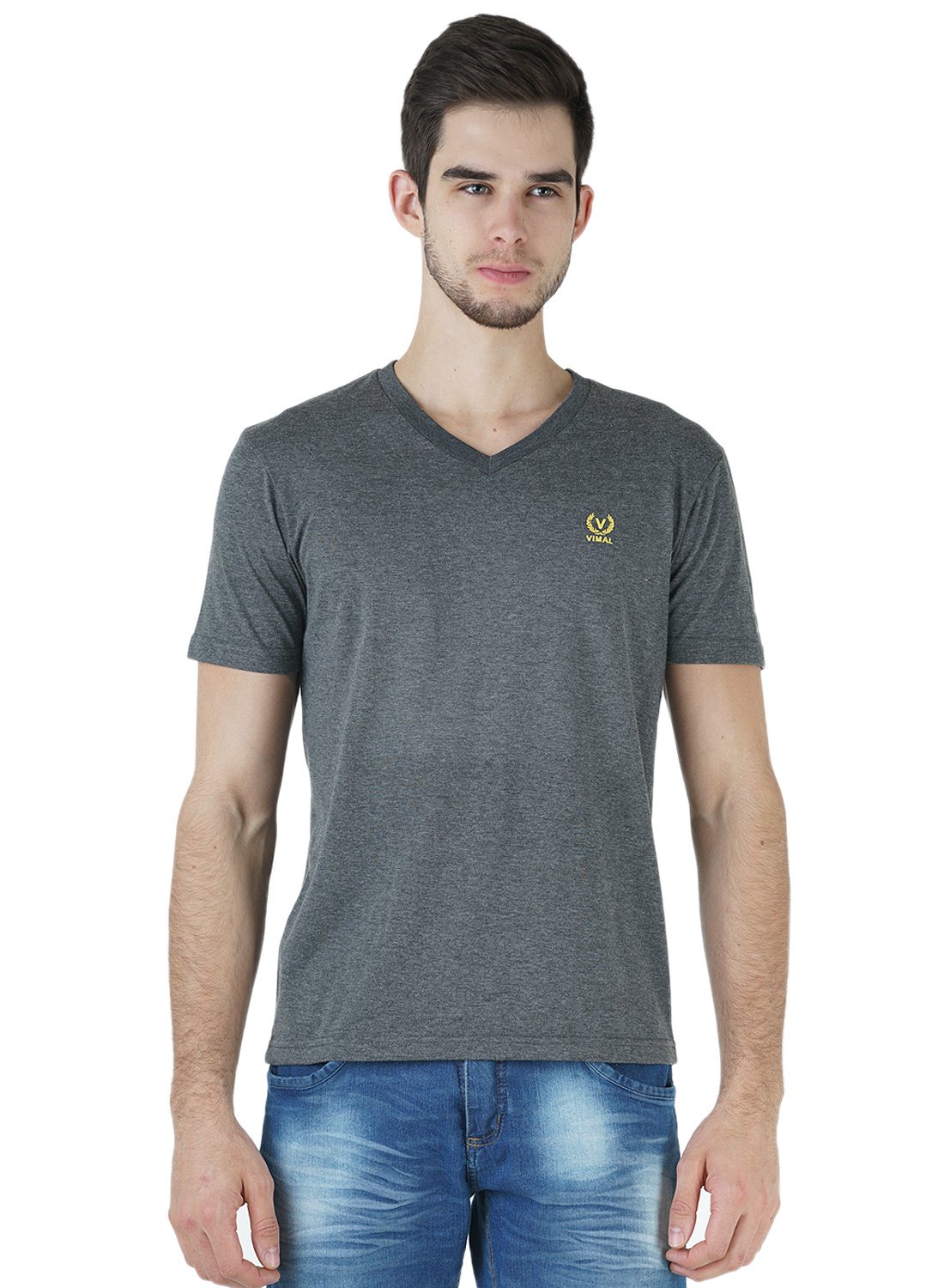 Mack JONNEY V Neck Multicolor Cotton Tshirts for Men(Pack of 2)-V-Anthra_PRT-NO.1-NVY_02-L