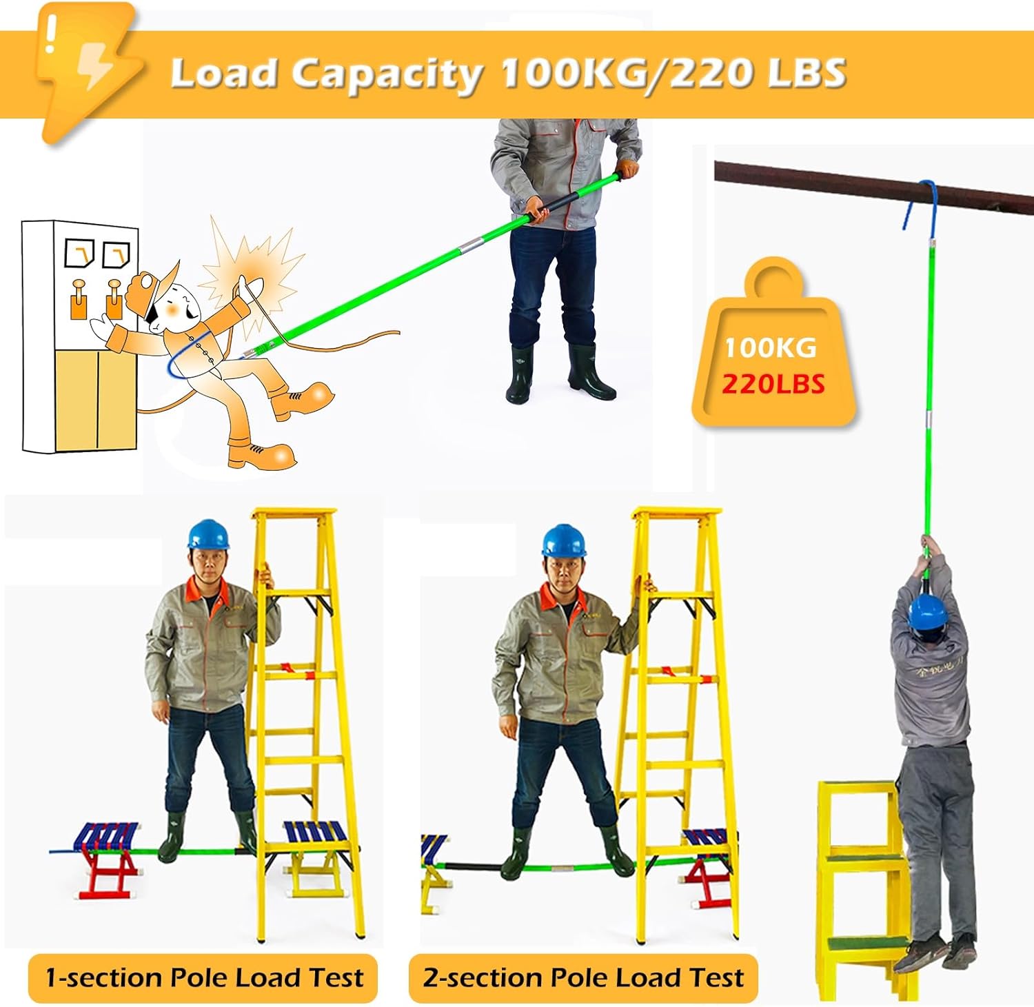 Rescue Hook Emergency Rescue Sticks Portable High Voltage Insulated Rescue Hook, Detachable Emergency Electrocution Pull Pole with Anti-Slip Handle, for Electrical Failure Repair/Electric Vehicle Repa