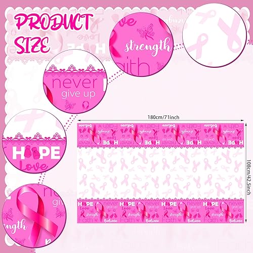 Miniatura 2 de Mantel de concientización sobre el cáncer de mama, suministros de fiesta de cáncer de mama, mantel rectangular de plástico, decoración de fiesta de