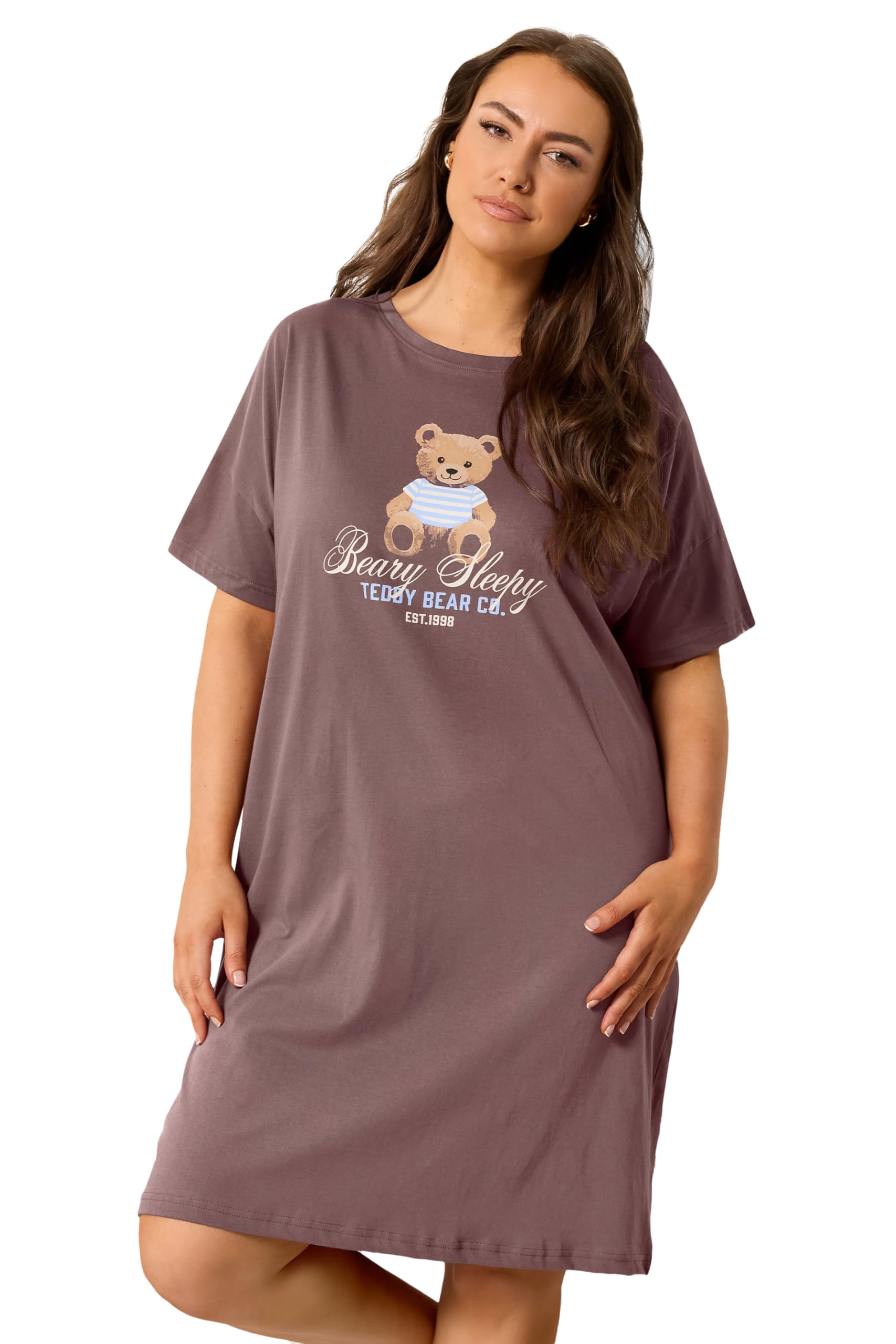 Yours Women's Chocolate Bear Sleep T-Shirt Nightdress In | Size: 26-28