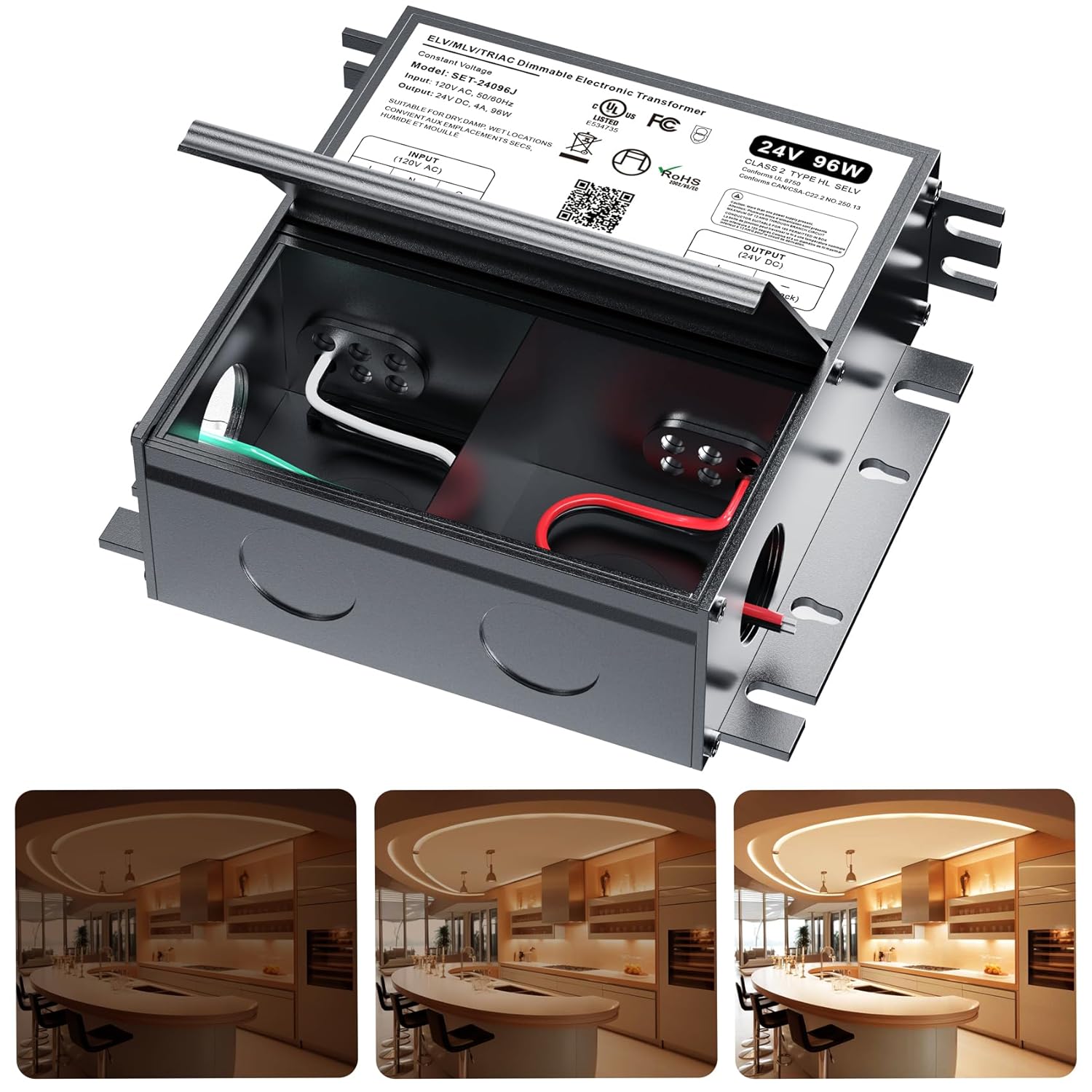 24V Dimmable LED Driver, 96W Triac ELV/MLV LED Transformer Compatible with Lutron&Leviton Switches, Dimmable Power Supply 96W 24V for Light Smooth Flicker Free Dimming