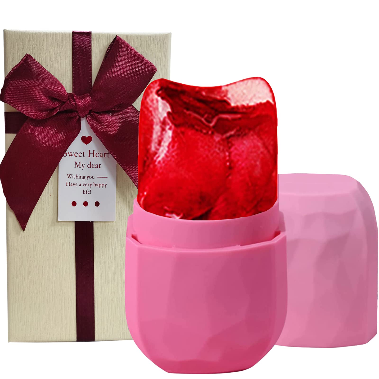 Ice Roller for Face and Eye, Ice Face Roller with Gift Box, Gua Sha Face Massage for Eye Puffiness, Iced Contour Stick Roller, Silicone Face Ice Mold Facial Skin Care Products (Pink)