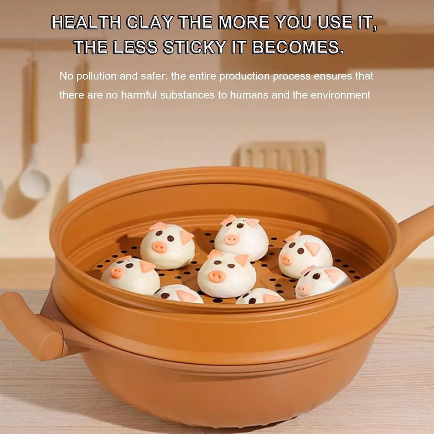Ceramiczny wok z nieprzywierającą powłoką, szklaną pokrywką i koszykiem do gotowania na parze, 12,6-calowy wielowarstwowy garnek do gotowania, gliniany garnek mikrociśnieniowy ze szpatułką i akcesoria