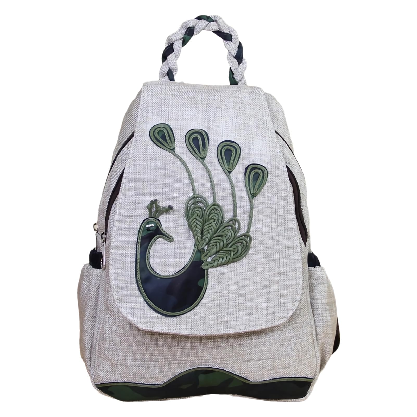 Mochila Pequeña de Cáñamo para Mujer Mochila Bohemia Pavo Real