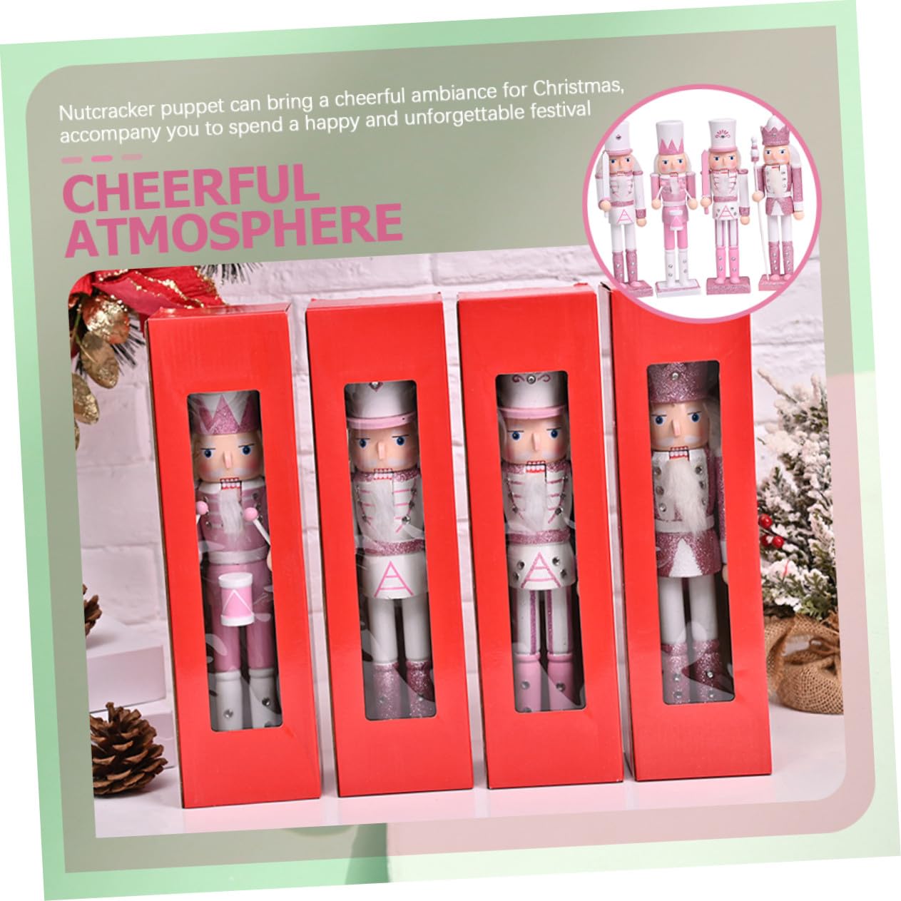 4 Sztuki Drewnianych Różowych Dekoracji Świątecznych Nutcracker Ozdoby Stołowe i Zawieszki Choinkę dla Nastoletnich Dziewcząt Dodające Uroku i Świątecznej Atmosfery