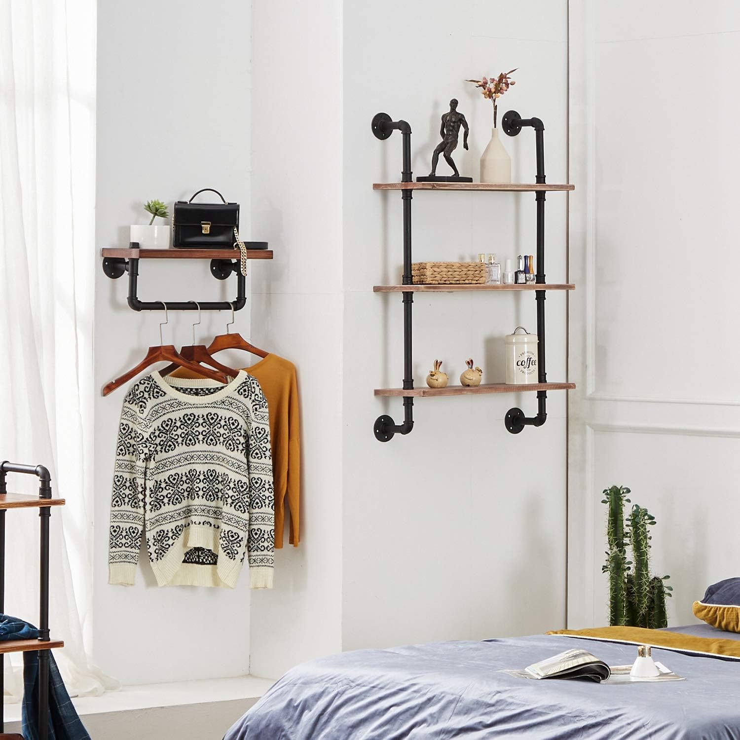 ROGMARS Industrial Pipe Wall Shelves with Wood Plank 24in Industrial Pipe Shelving Pipe Floating Wood Shelves for Bathroom and Farmhouse Metal Hung Bracket Bookshelf(3 Tier) : Home & Kitchen