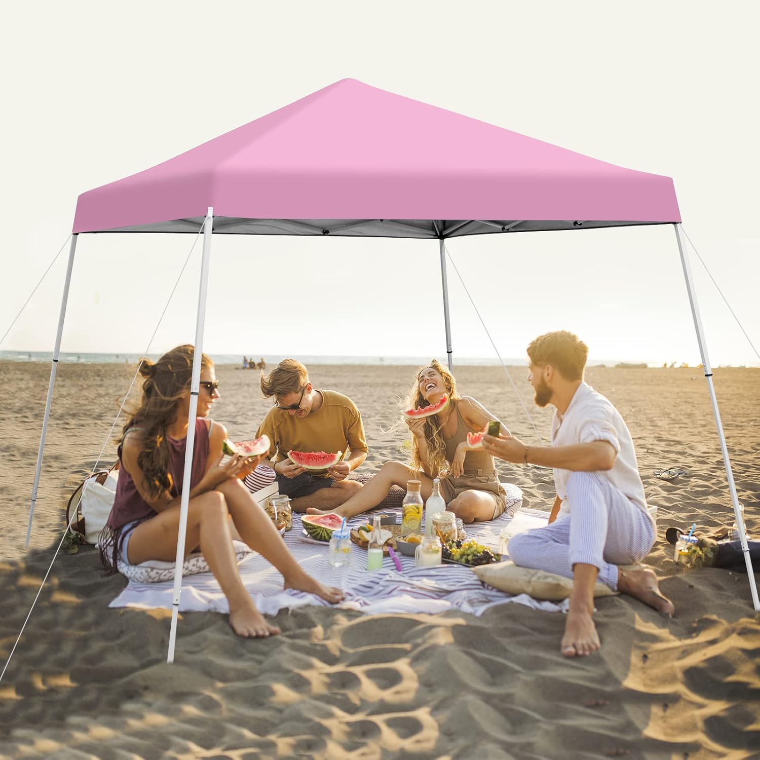 Tangkula 10x10 Ft Pop Up Canopy, Slanted Leg Outdoor Canopy Tent with Center Lock, UPF50+ Sun Protection, 4 Stakes, 8 Ropes, Carrying Bag, 1 Person Setup Instant Tent Shelter for Camp, Beach, Patio