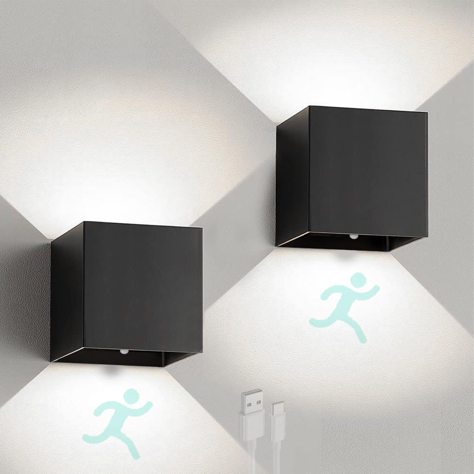 Apliques de pared LED recargables con sensor movimiento pack 2 8