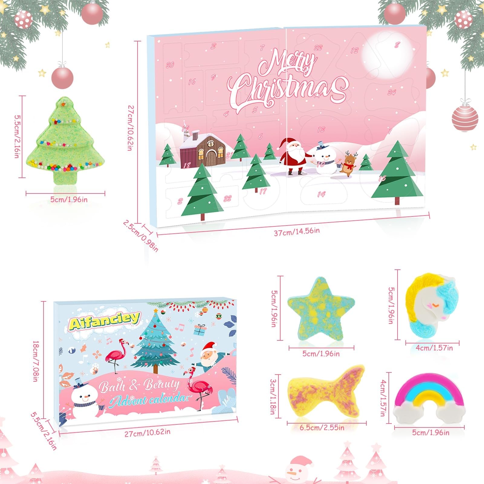 Aifanciey Calendario Avvento Bambini 2025, Unicorno Stella Calendario Bombe da Bagno Sorpresa Idee Regalo Natale, Compleanno per Bambini Ragazze 4 5 6 7 8 9 Anni, rosa