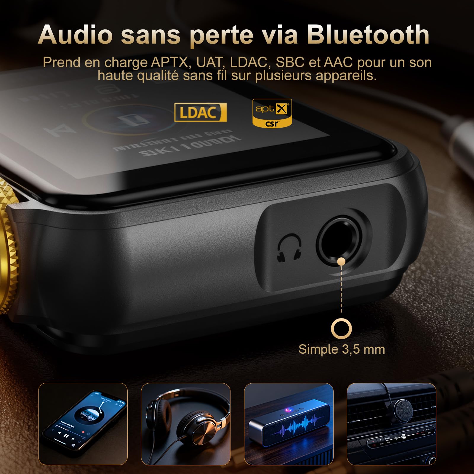 Reproductor MP3 HIFI WALKER H2 Mini con Bluetooth aptX, Audio Hi-Res, DAC ESS9218, Reproductor de Música Portátil con Clip, Pantalla Táctil, 64GB Incluidos, Compatible hasta 512GB, Negra