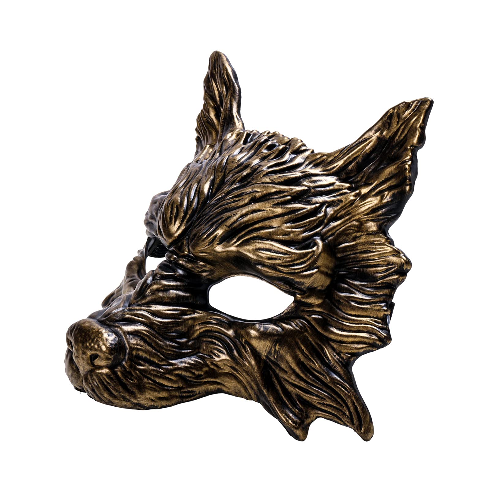 ILOVEMASKS Metallic Antique Gold Halloween Prom Ball Masquerade Mask Wolf Werewolf Beast Rougarou Creature Festival Party Mask, Full Face Creepy Rougarou Wolf Mask Halloween Men Women Monster Costume