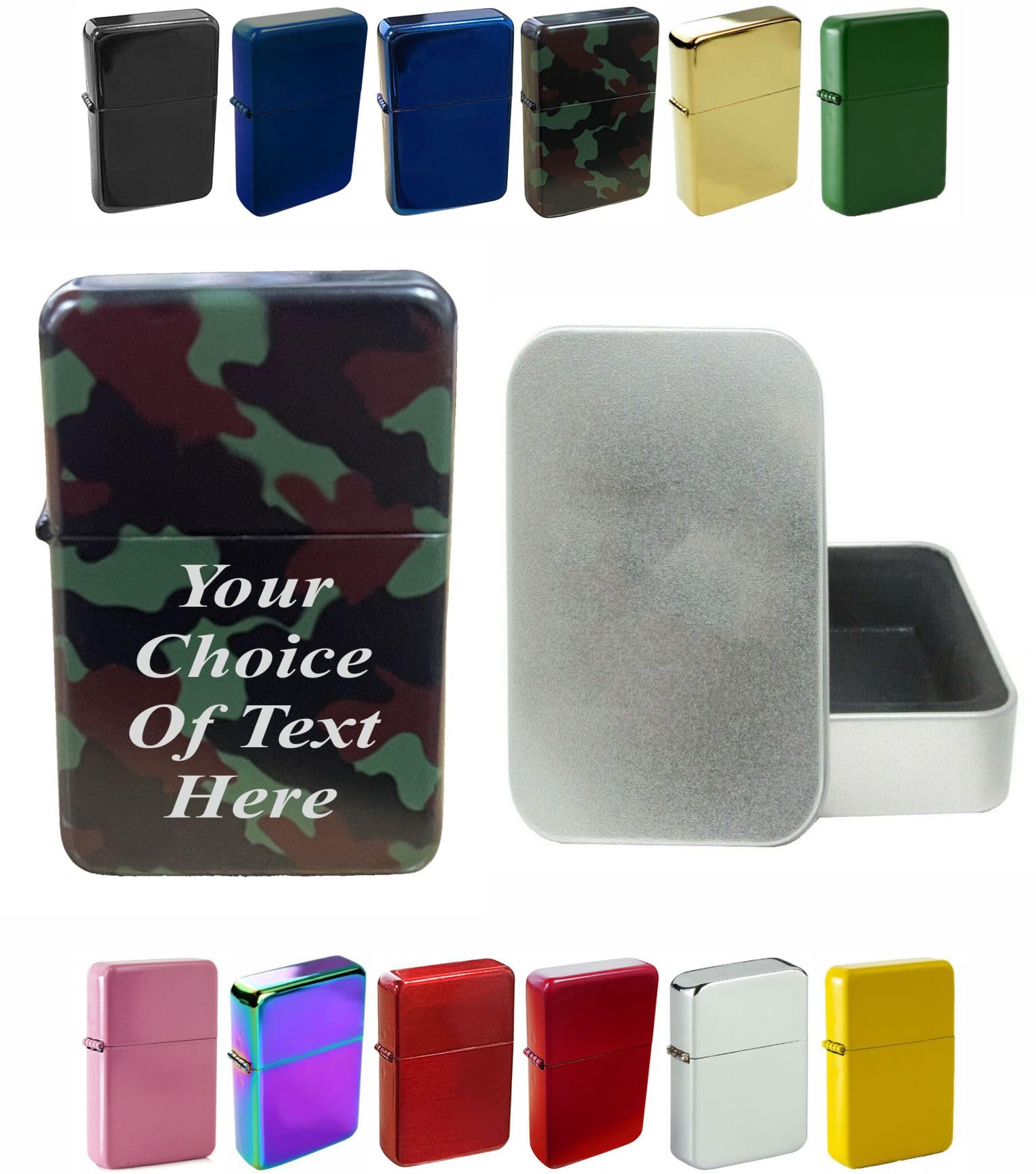 Personalised Engraved Lighter for Birthday, Fathers Day, Anniversary, Choice of Colours - With Luxury Gift Tin Packaging (Camouflage)