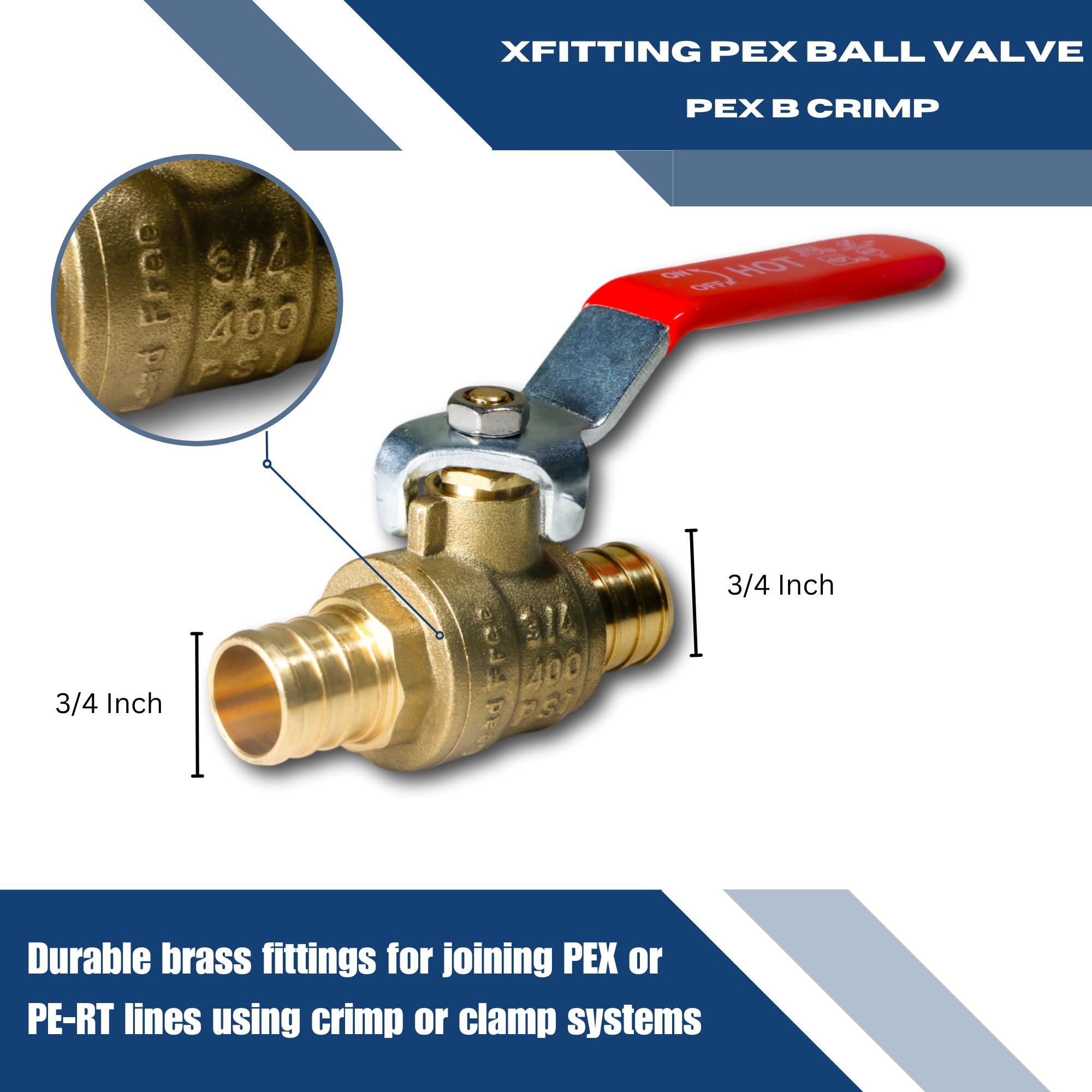 XFITTING 20 pezzi 3/4" valvola a sfera Pex con manico rosso, 24-2-3 = 20X (20 confezioni)