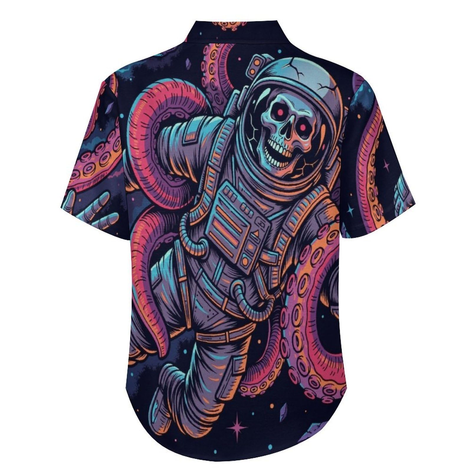 Camicia Casual da Uomo, Teschio di Astronauta Stampa Maglietta Estiva a Maniche Corte Stile Fantasy Casual Button Down Hawaiani Camicie Risvolto Spiaggia Top