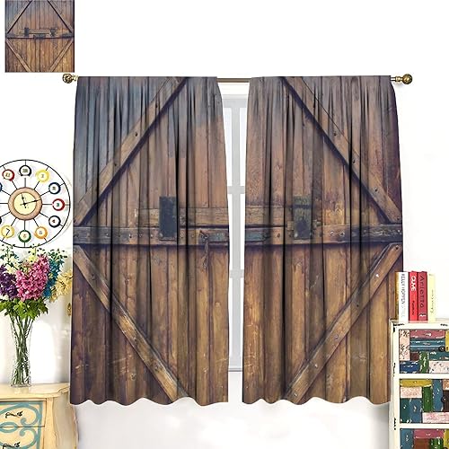 Miniatura 2 de GY Cortinas opacas para dormitorio, puerta de granero de madera, oscurecimiento de habitación, aislamiento térmico, cortinas de tratamiento de