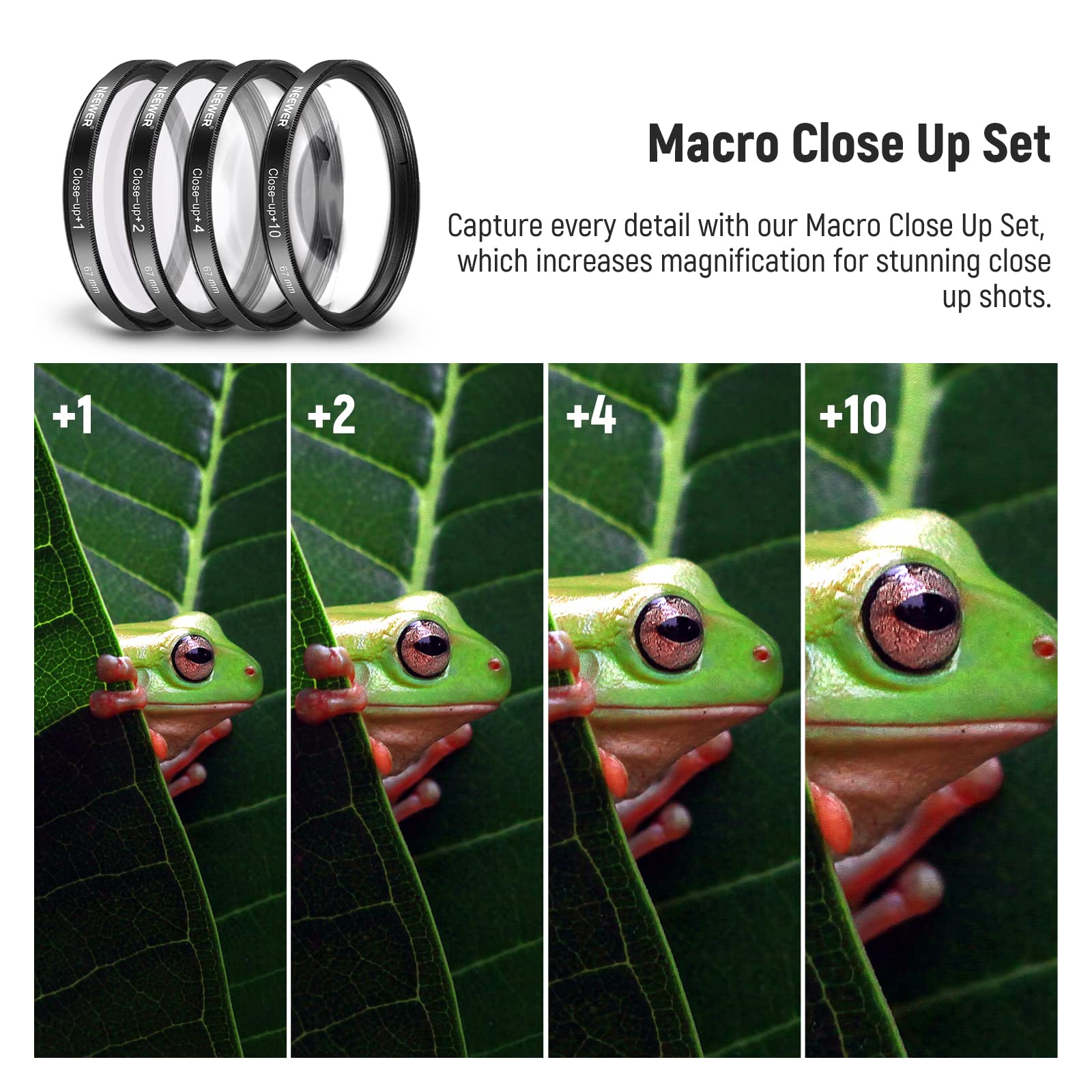 NEEWER 67mm Kit di Filtro ND/CPL/UV/FLD/Close Up e Accessori per Obiettivo con ND2 ND4 ND8, Filtri Close Up (+1/+2/+4/+10), Paraluce Collapsibile, Tappo per Obiettivo, Astuccio per Filtro