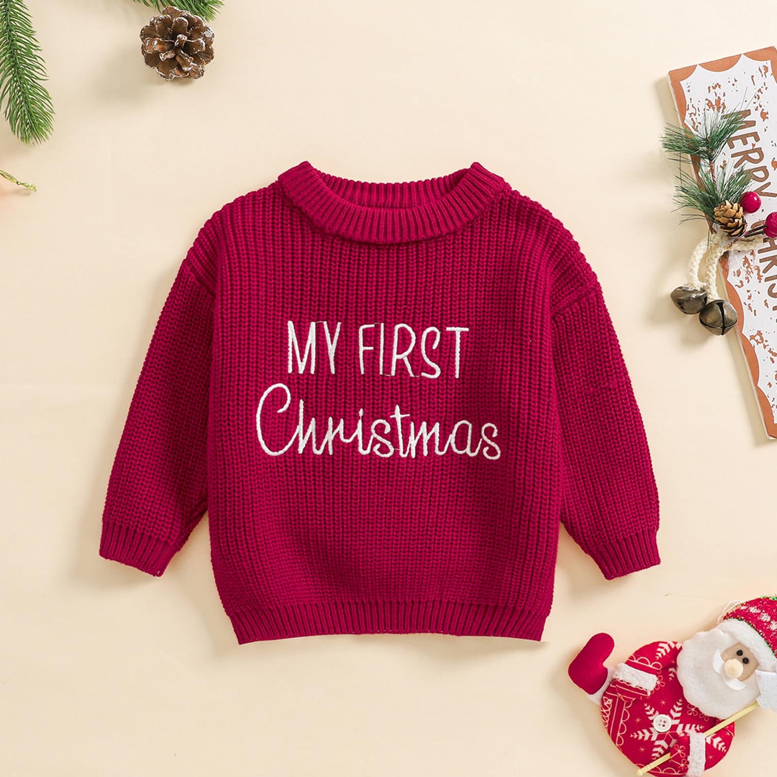 MAYUMMPY Newborn Baby Boy Girl Christmas Sweater Long Sleeve Pullover Warm Knitted Sweatshirt Fall Winter Clothes (My First Christmas Red, 6-9 Months)