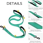 Poignées de chien pour chiens moyens à grands avec deux poignées rembourrées 5FT/6FT, Poignée double de chien, plomb d'entraînement réfléchissant, laisses de circulation durables(6FT,Vert)