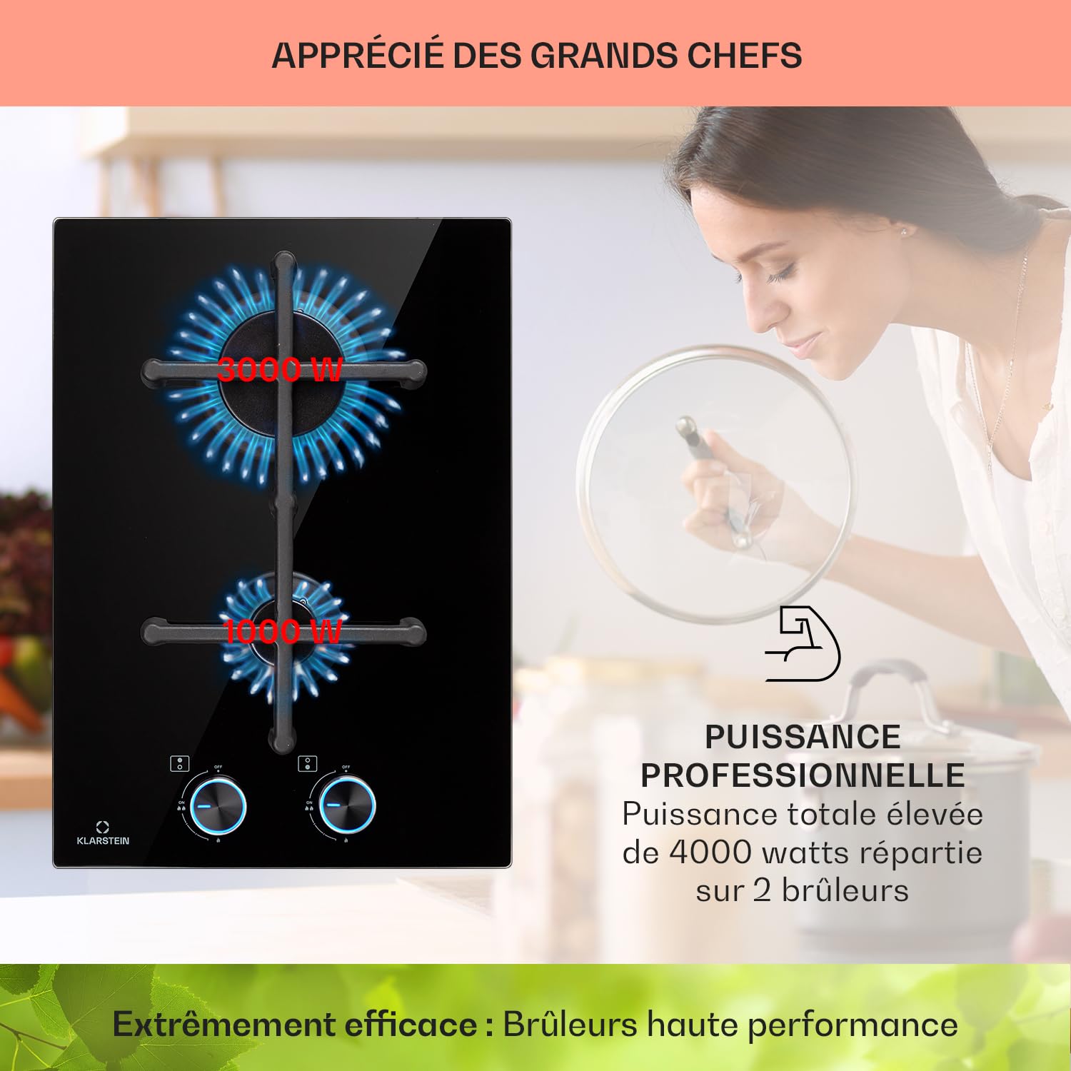 Klarstein Plaque de Cuisson Gaz 2 Feux, Table de Cuisson à Gaz 2 Brûleurs, Plaque 4000W, Piano Cuisine en Acier Inoxydable, de Encastrable, a Cuisine Inox
