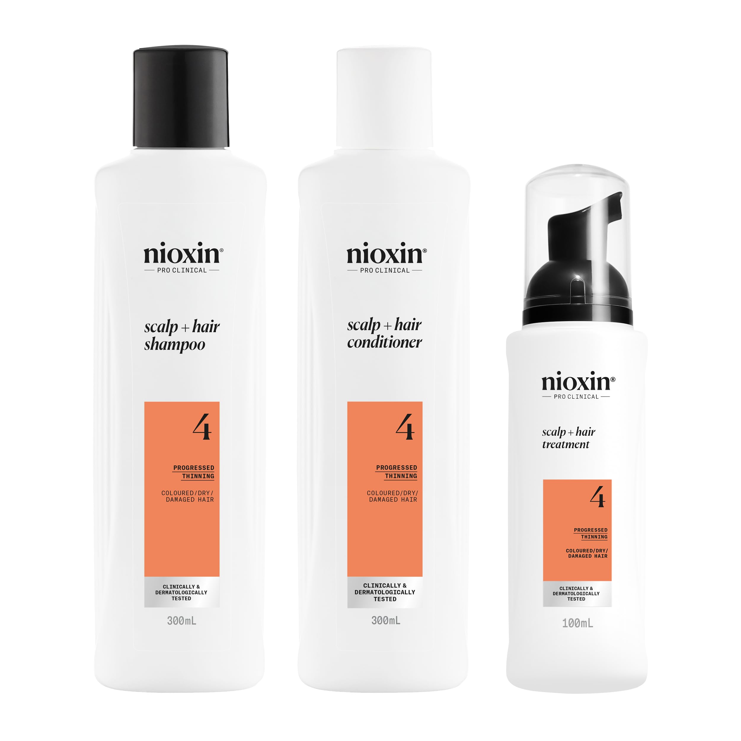 Nioxin System 4 - Hair Thickening System For Damaged Hair with Progressed Thinning - Biotin & Niacinamide - Shampoo, Conditioner, Serum
