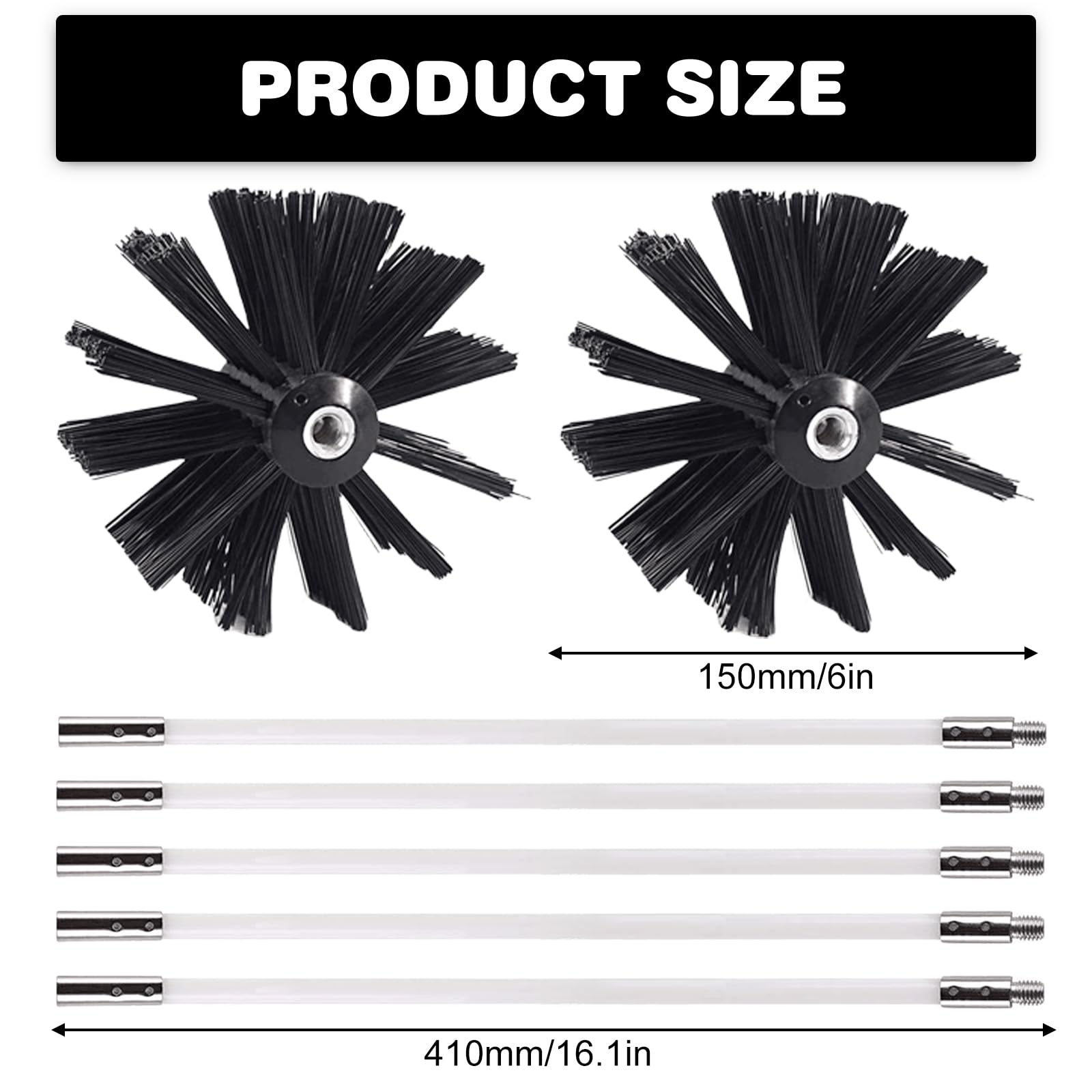 Zestaw 24 szt. szczotek kominkowych z 18 elastycznymi drążkami 410 mm + 2 głowicami szczotki, szczotka do rur piecowych, szczotka do kominka, szczotka do czyszczenia, szczotka do kominka, suszarki,