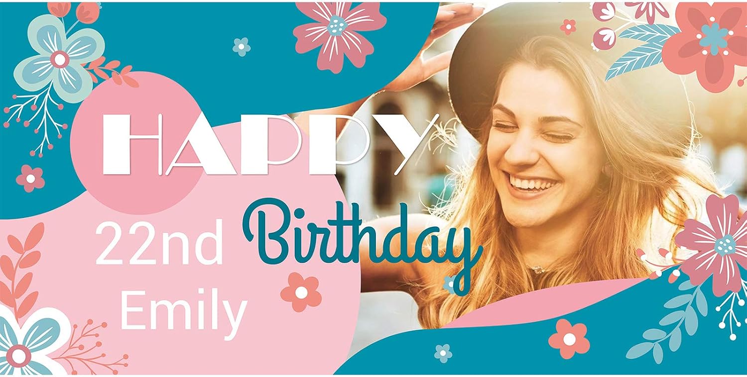 SENEW Happy Birthday Banner Personalized with Photo, Big Custom Banner for Birthday Party Backdrop Decoration, Congratulations Banner with Vivid Colors And Various Patterns 4ft x 2ft