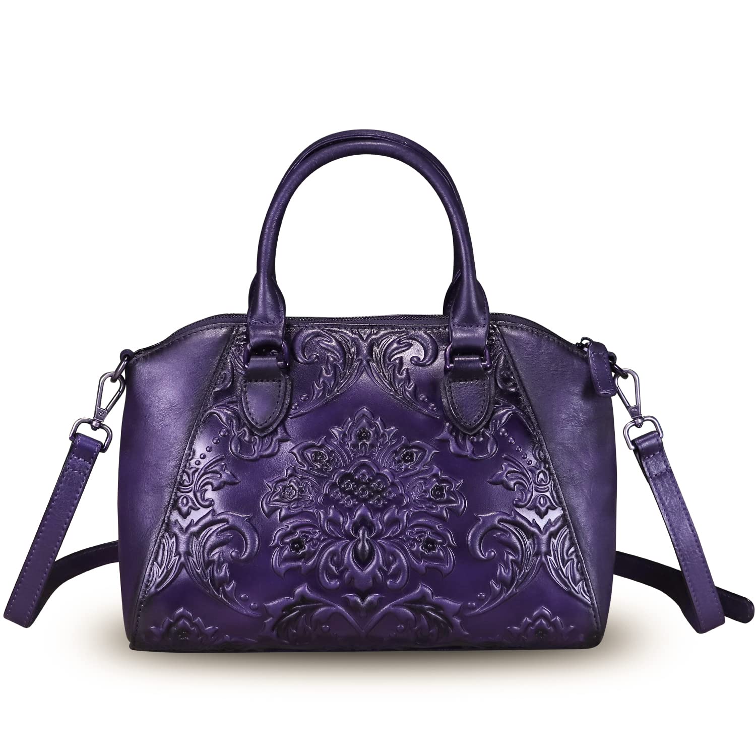 Genuine Leather Purses and Handbags for Women Vintage Embossed Leather Top Handle Bag Satchel Crossbody Shoulder Bag Strap