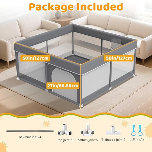 Miniatura 2 de Corralito para bebés de 50 x 50 pulgadas, corralito para bebés y niños pequeños, patio de juegos para interiores y exteriores, área de juego de