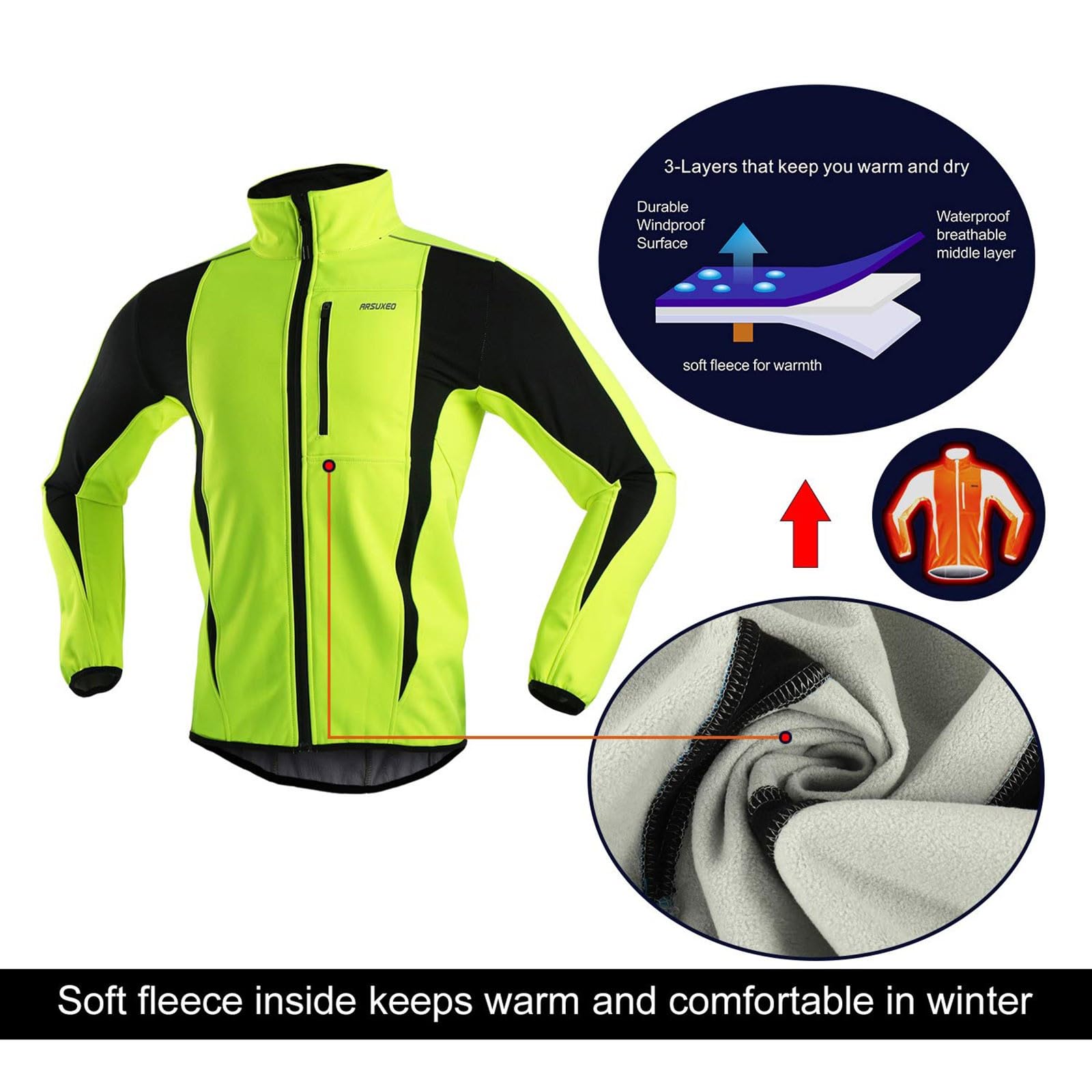 Chaqueta de ciclismo para hombre, impermeable, cortavientos, térmica, para invierno, softshell