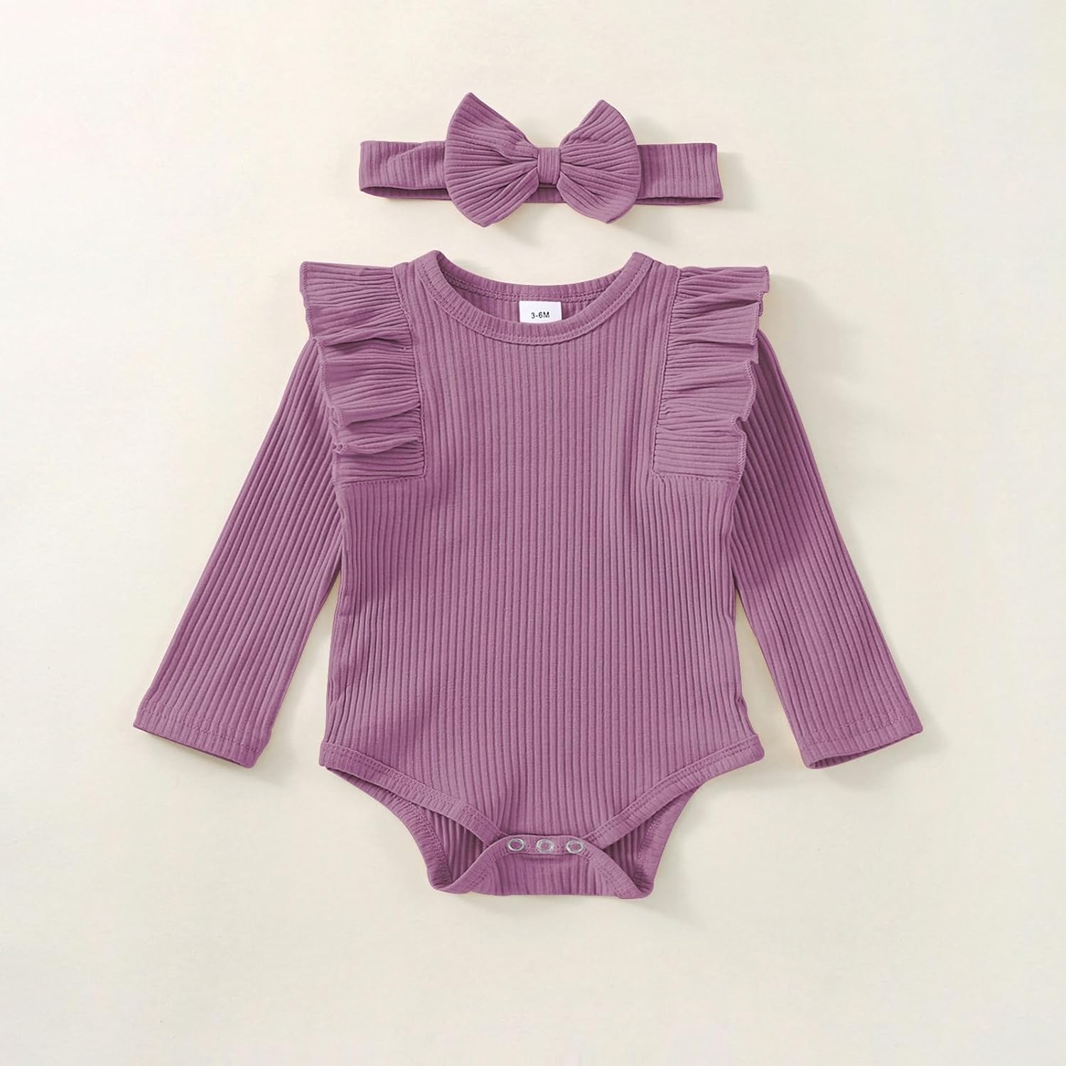 Baby Girl Clothes Newborn Infant Fall Winter Outifts Ribbed Ruffle Long Sleeve Romper Pant Outfit Set 3pcs 0-18Months - Image 4