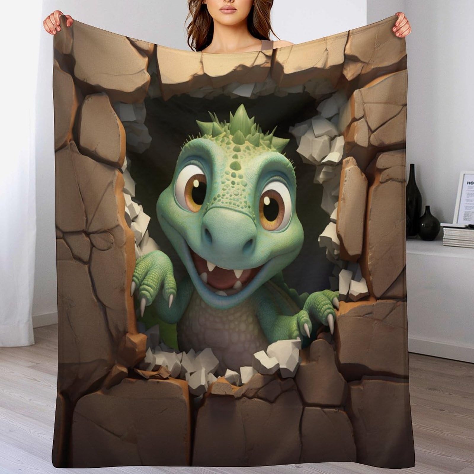 Manta de dinosaurio acogedora para tardes de sofá y lectura en el salón