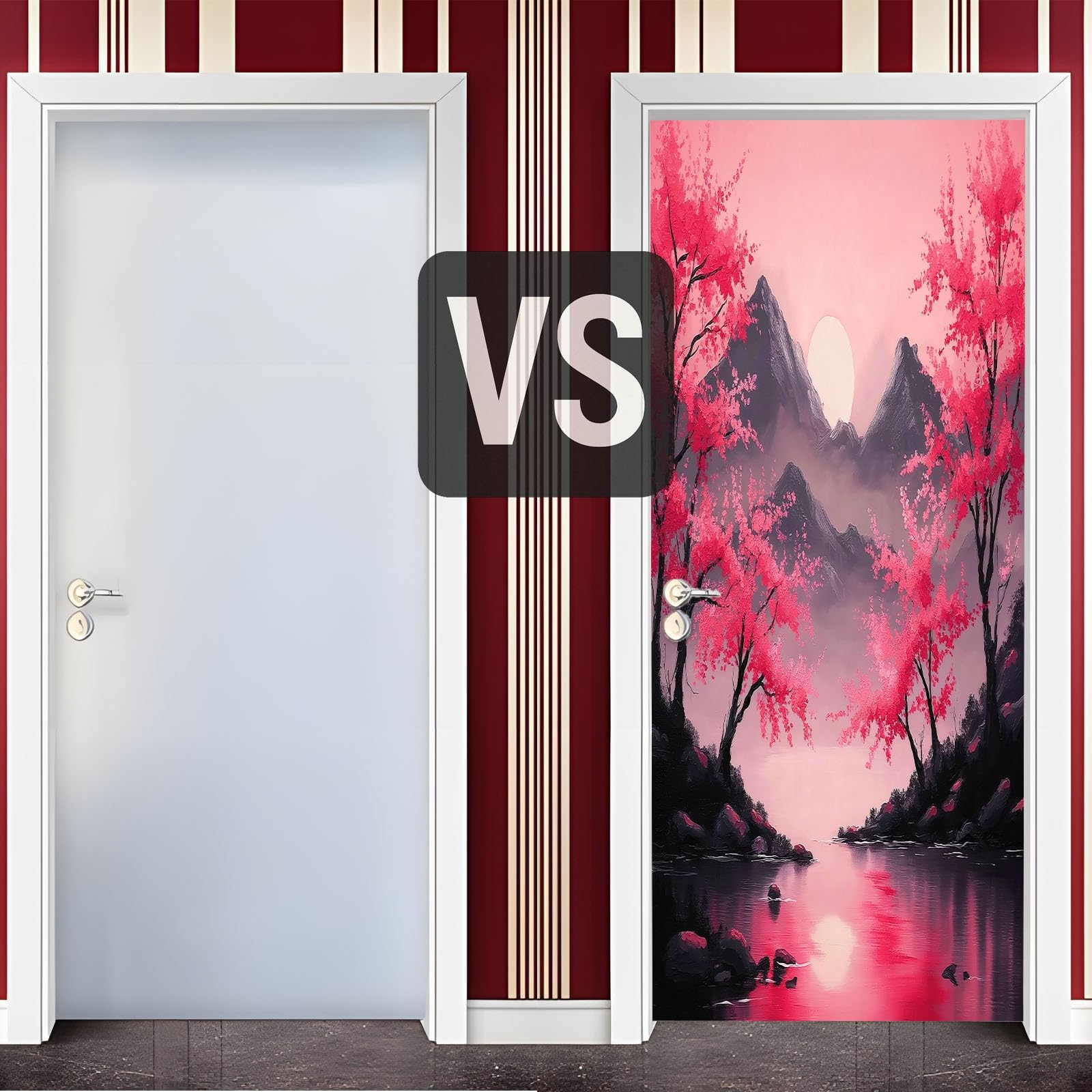 Obraz olejny styl naklejka na drzwi, naklejka na drzwi, kwiaty wiśni, tapeta na drzwi dla dzieci, do sypialni, 95 x 215 cm (szer. x wys.) naklejka na ścianę, fototapeta, dla dzieci, dekoracja pokoju