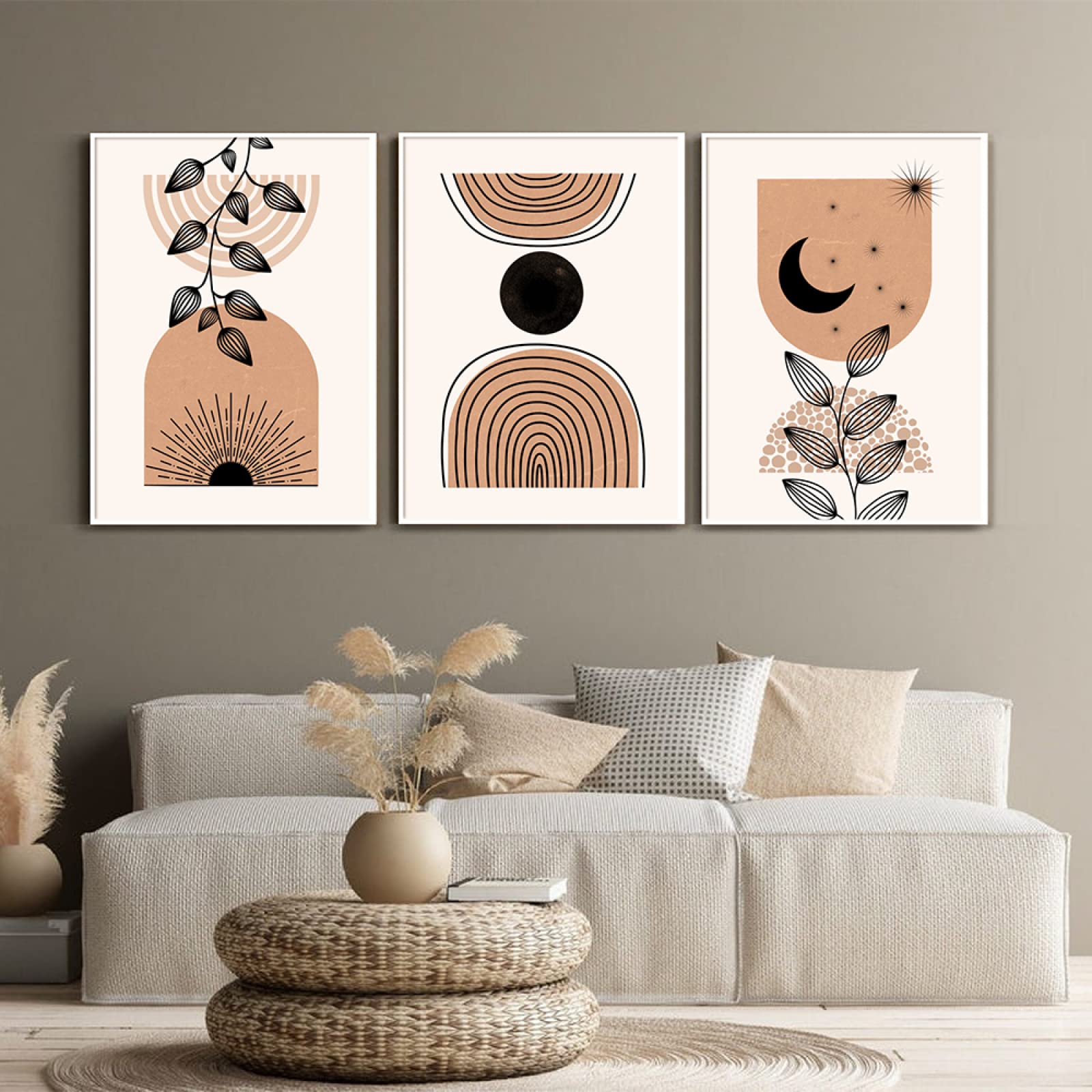 Lienzo Decorativo Abstracto Boho Geométrico, 60x90 Cm, Sin Marco, Para Sala, Dormitorio U Oficina