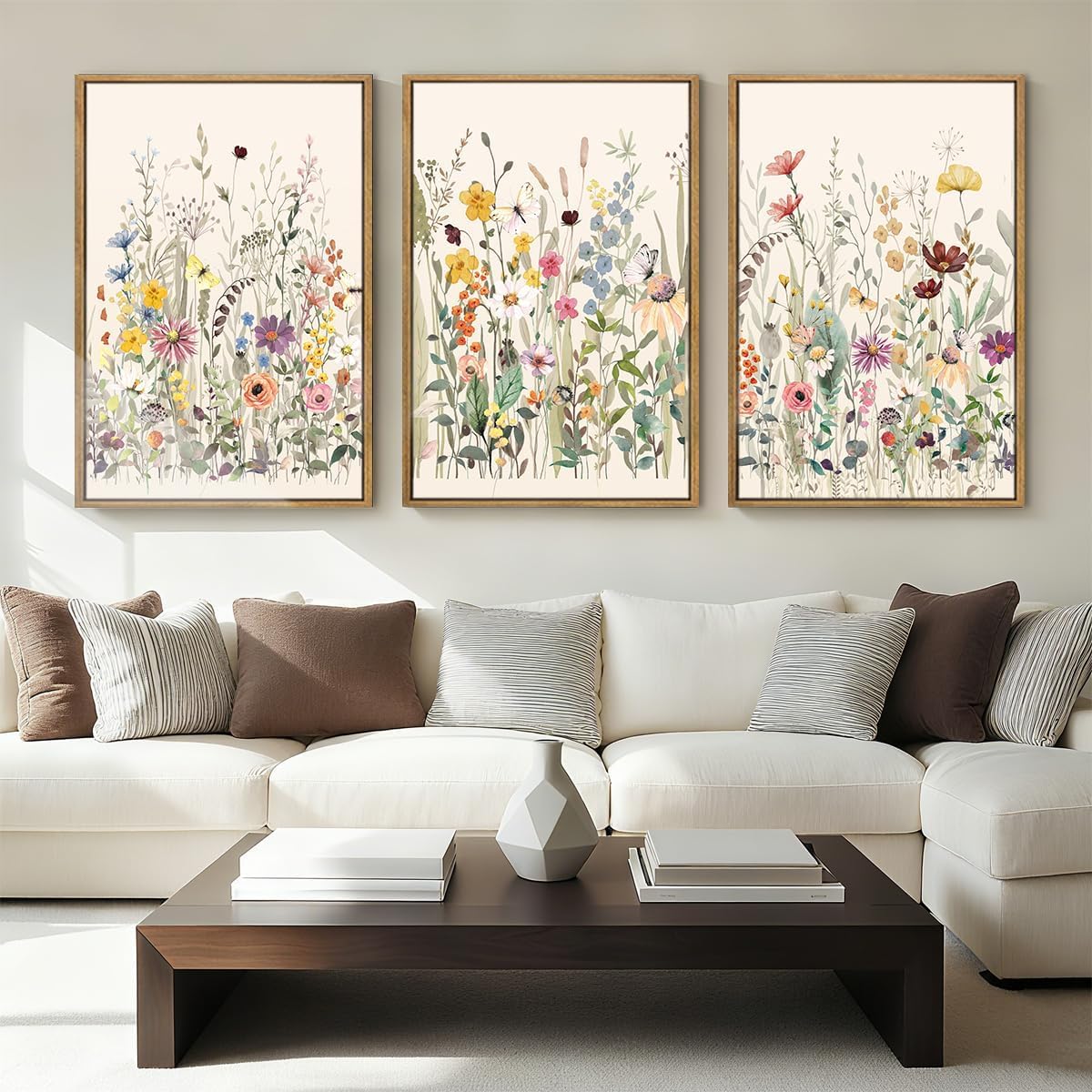 BINCUE Groß Blumen Leinwand Wandkunst, Aquarell Wildblumen Bilder mit Rahmen, 40x60cm x3