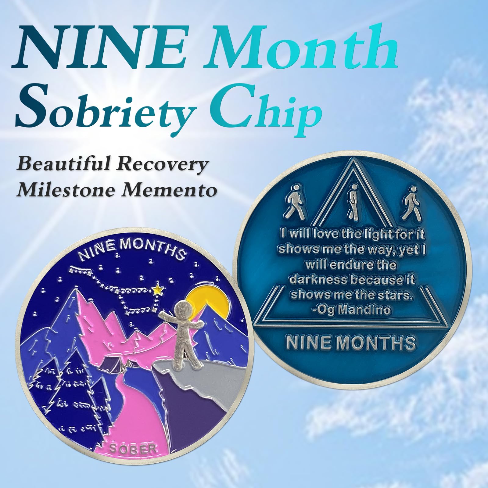 AtSKnSK Moneda de sobriedad de 9 meses Nueve meses AA chips y medallones Regalos de sobriedad para mujeres hombres alcohólicos anónimos adicción recuperación regalo