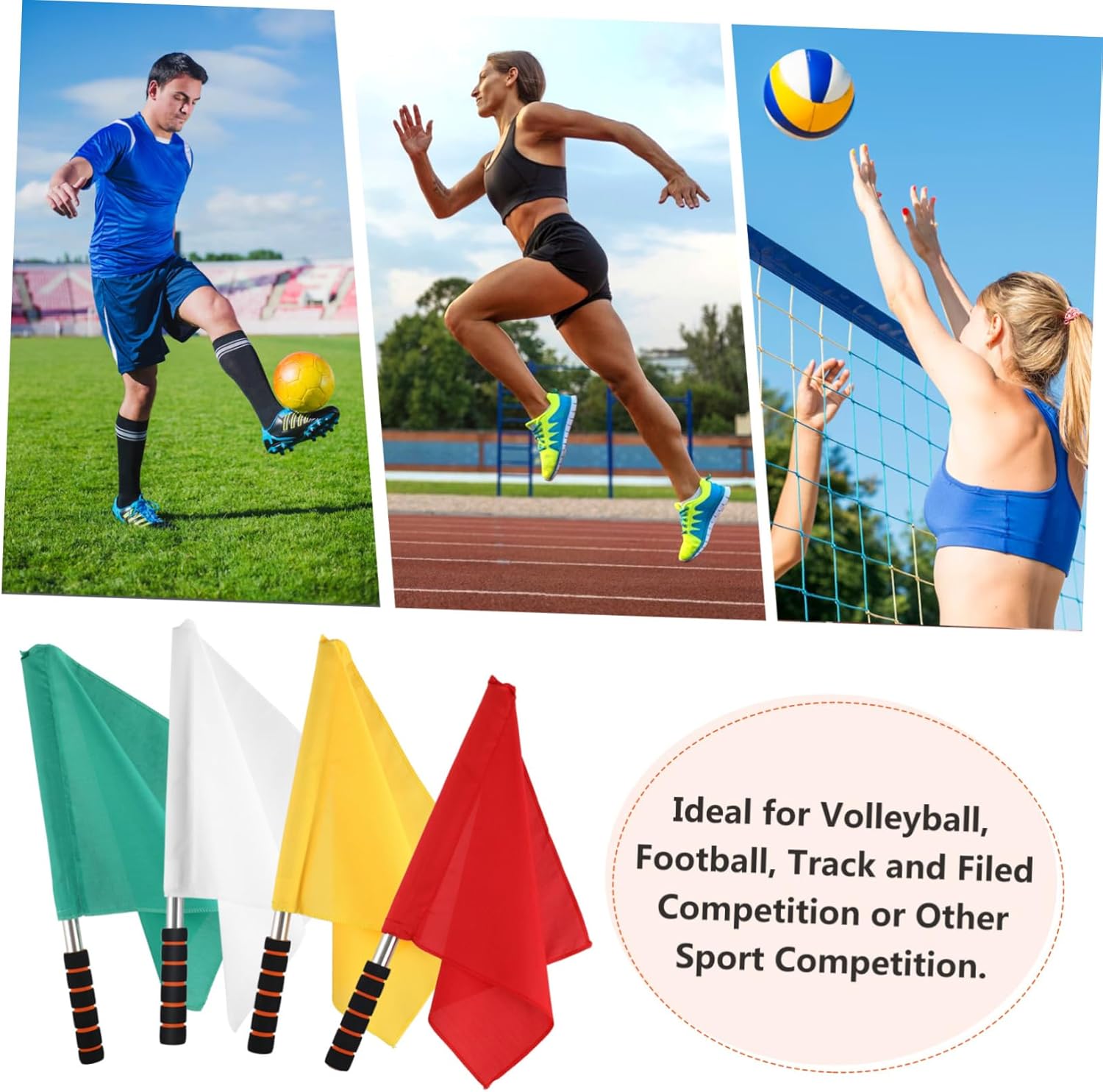 YARNOW 4Pcs Referee Flags with Sponge Handle - Track and Field Flags for Soccer Volleyball Basketball Football Competition, Yellow, Red, Green, White