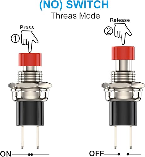 Miniatura 2 de Interruptor de botón momentáneo, 1A 250VAC SPST Mini interruptores de botón normalmente abiertos (NO) tapa roja - 20 piezas