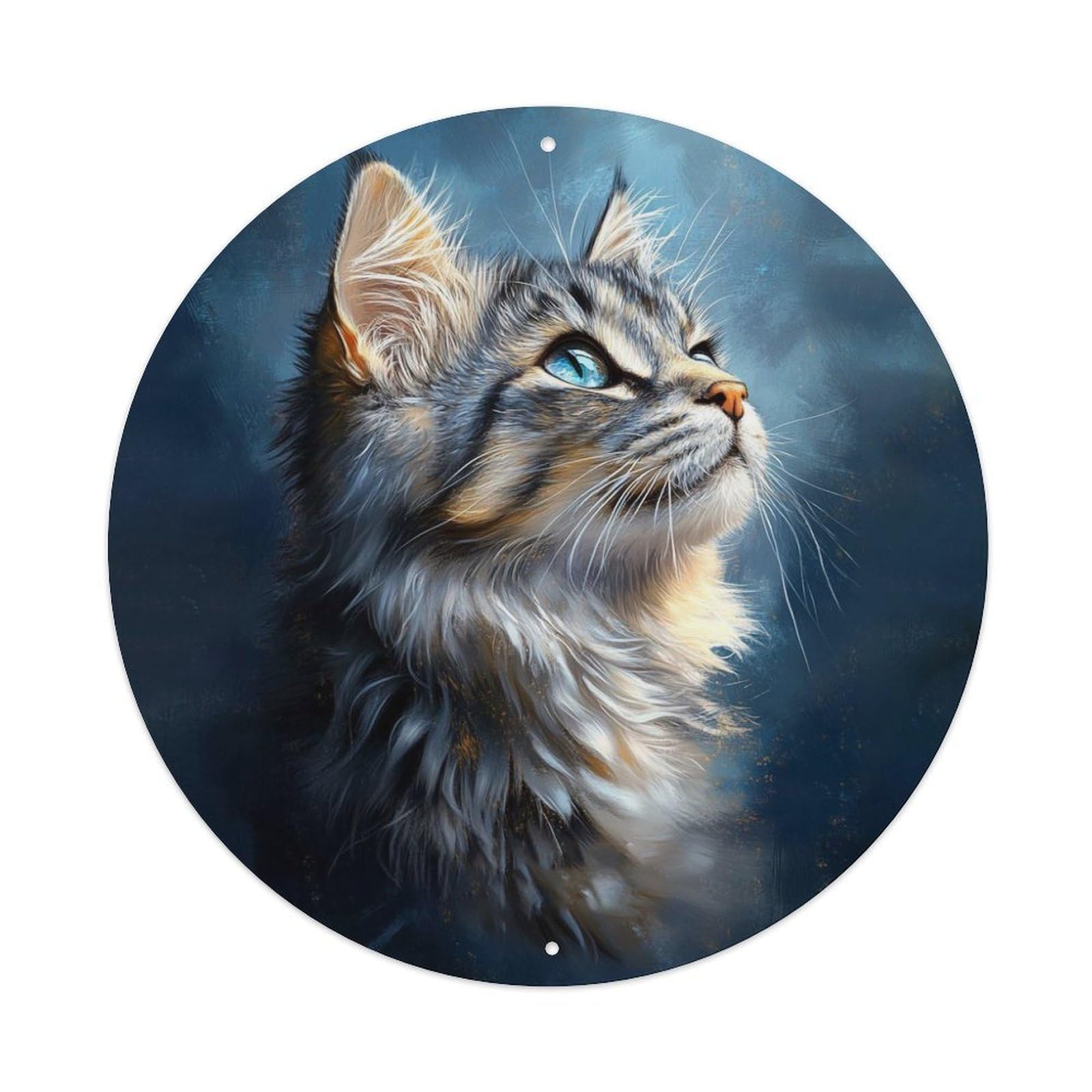 Animal Maine Coon Cat Blue-eyed Long-haired Tabby Portrait Vintage Metal Tin Sign Plaque Wall Decor for Cafe, Club Bar, Office, Garden Metal Poster 8x8Inch